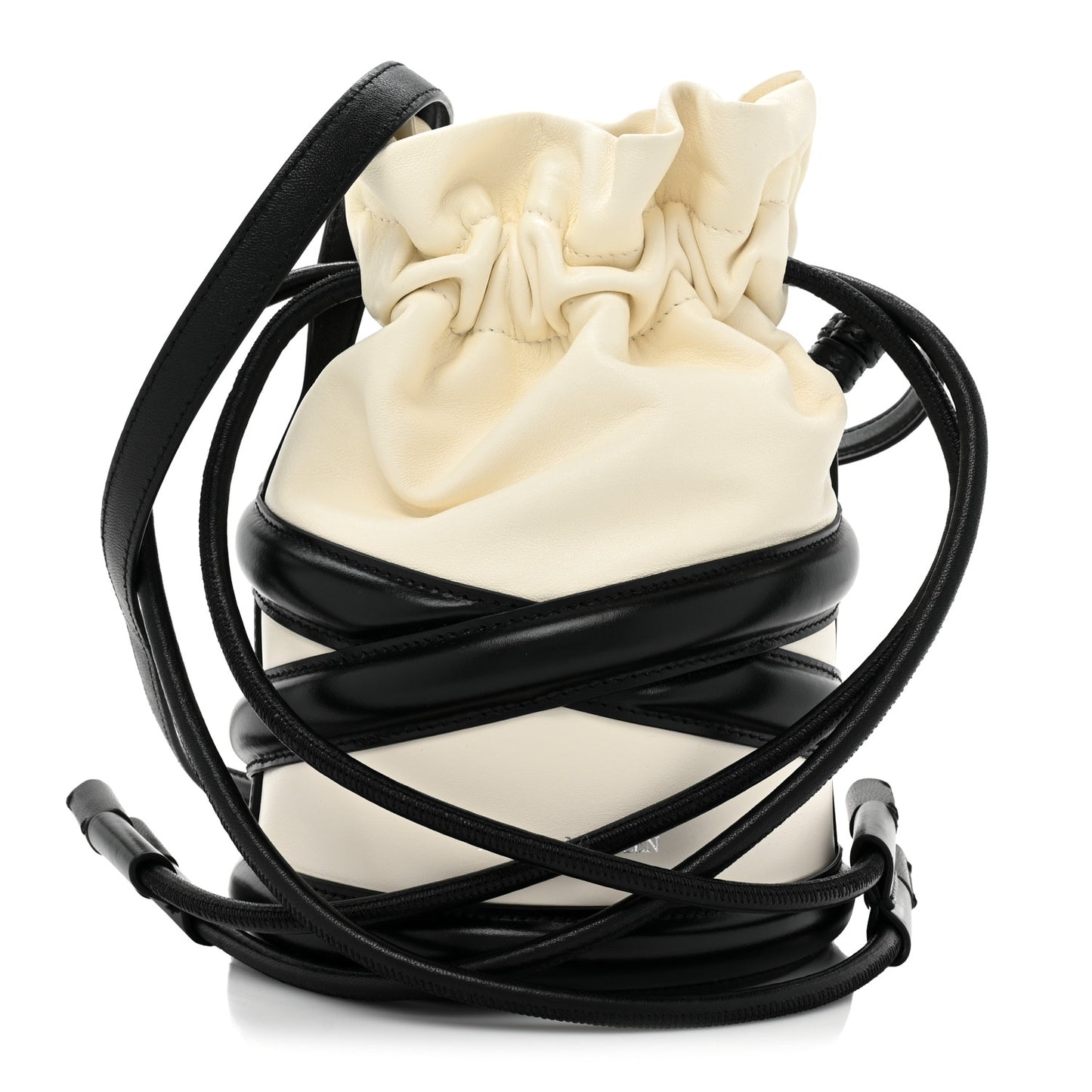 Calfskin Curve Bucket Bag Black White