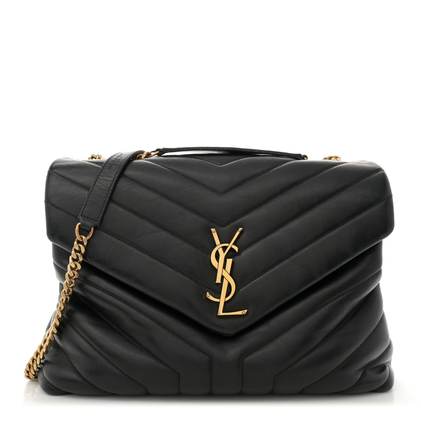 Calfskin Y Quilted Monogram Medium Loulou Chain Satchel Black