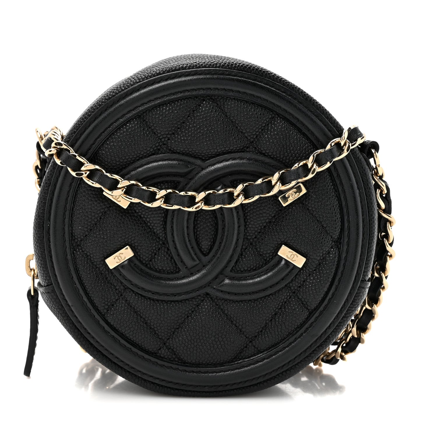 Caviar Quilted Round Filigree Crossbody Black
