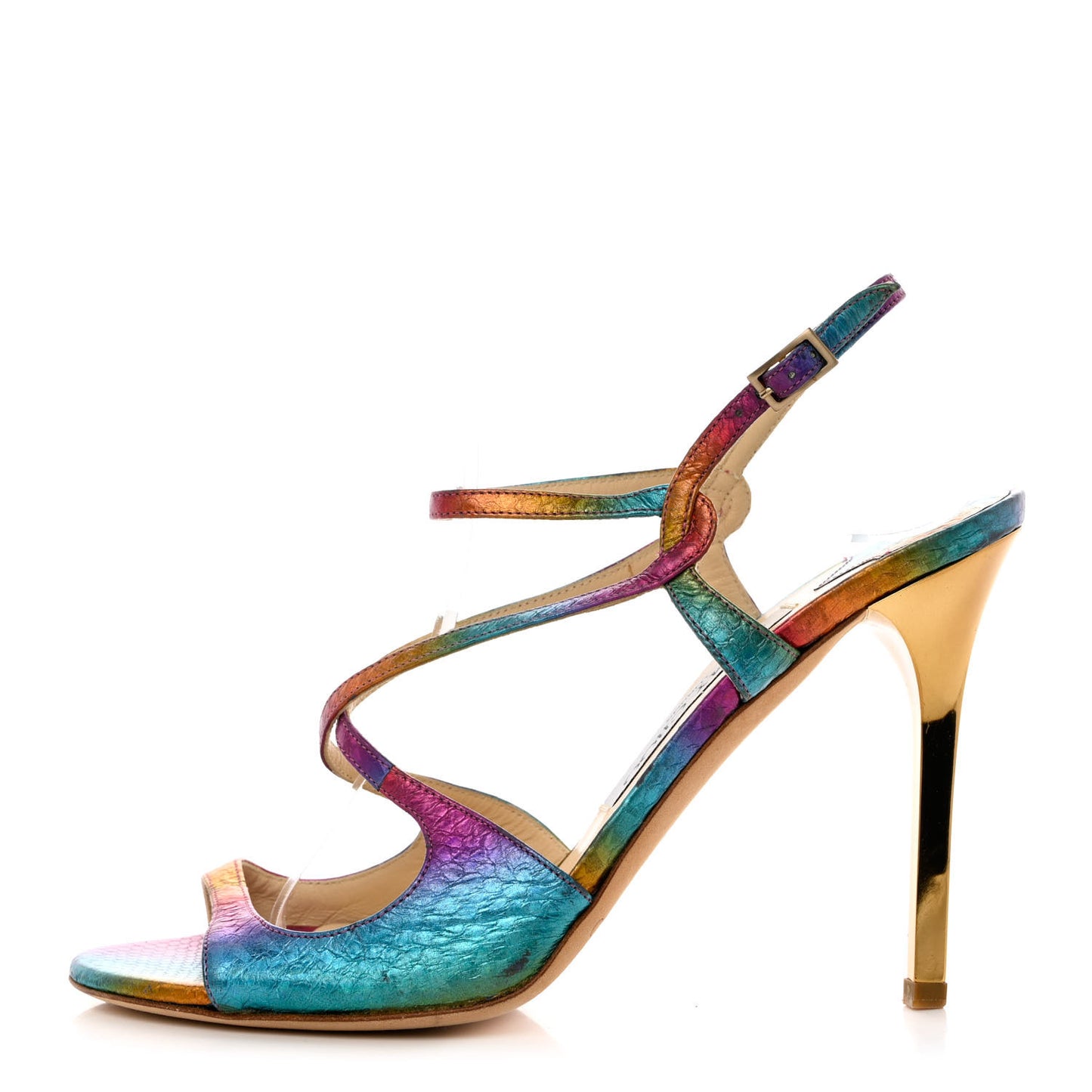 Calfskin Python Embossed Ankle Strap Sandals 37.5 Multicolor
