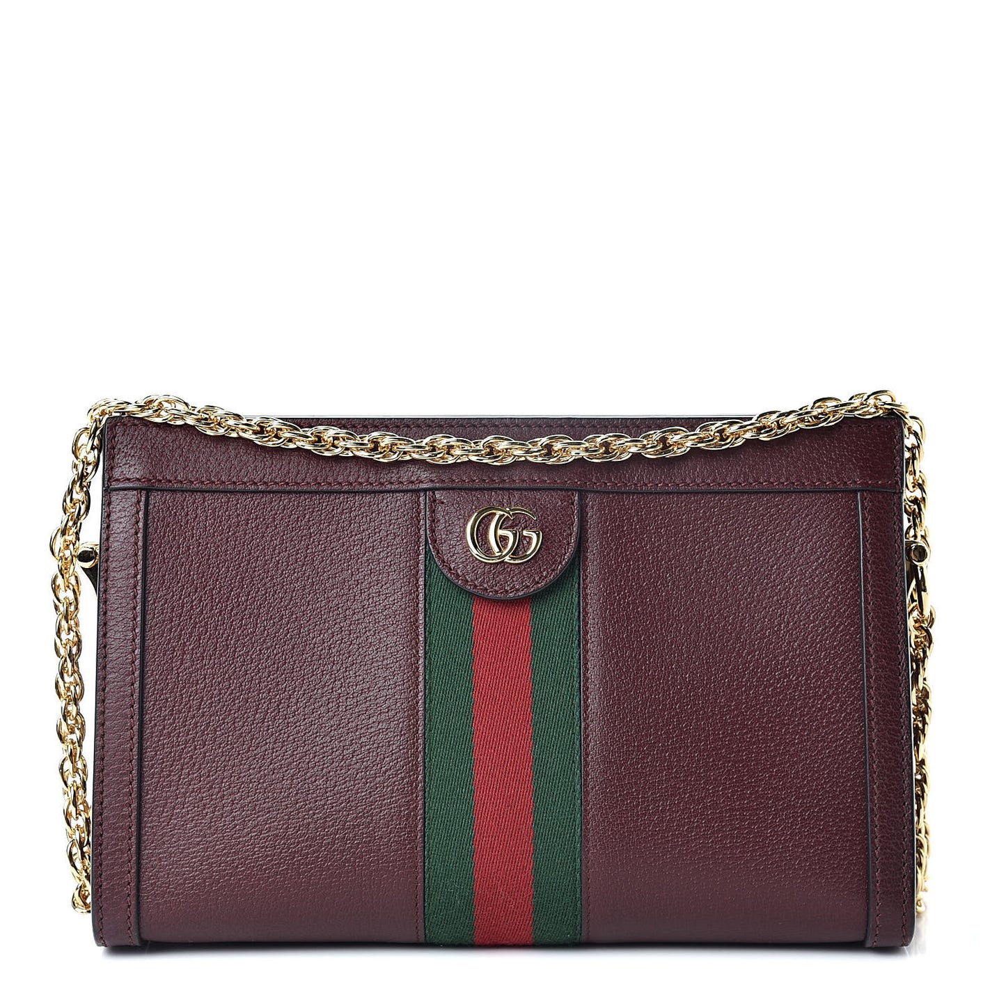 Textured Calfskin Web Small Ophidia Chain Shoulder Bag Vintage Bordeaux
