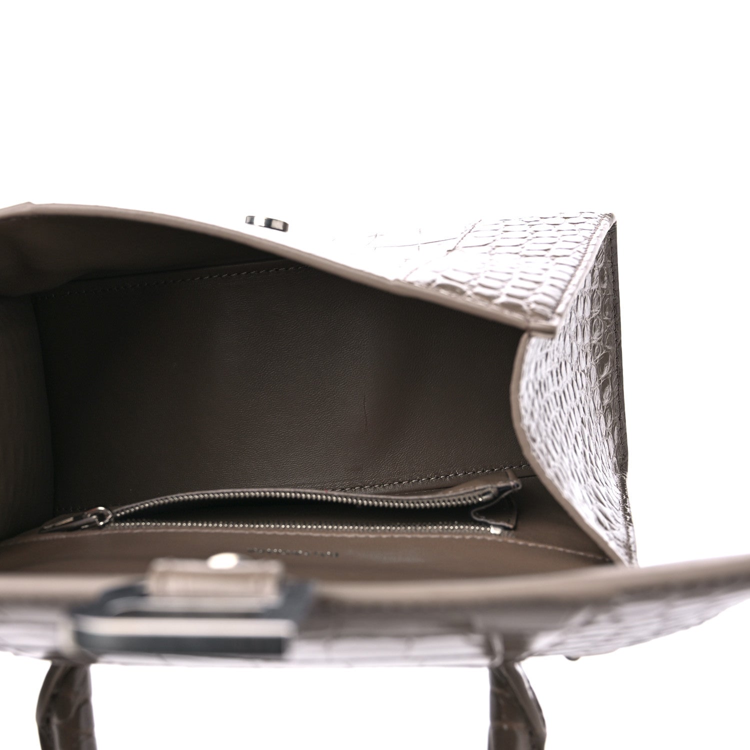 Balenciaga Shiny Calfskin Crocodile Embossed Small Hourglass Top Handle Bag Mink Grey 4 of 8