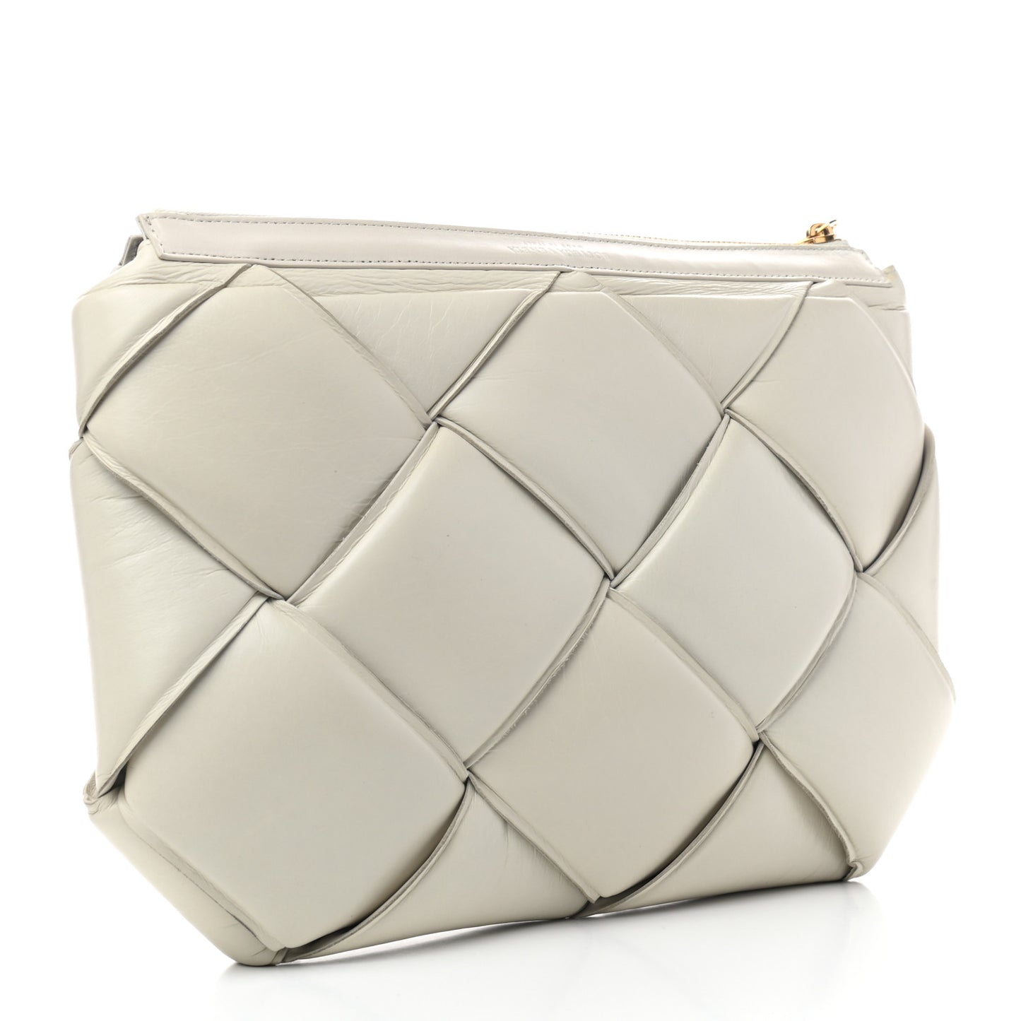 Paper Calfskin Maxi Intrecciato Padded Pouch Clutch Plaster