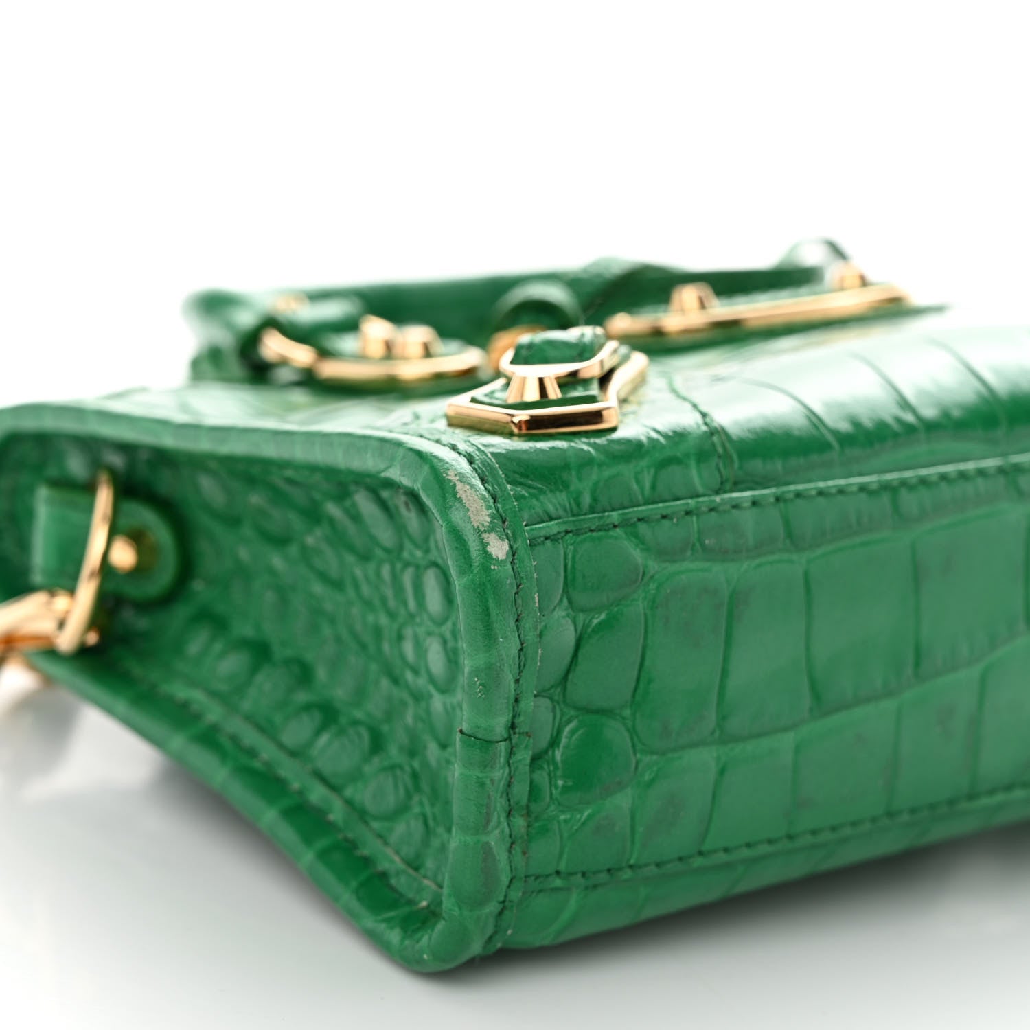 Balenciaga Shiny Supple Calfskin Crocodile Embossed Gold Metallic Edge Hardware Nano City Leaf Green 8 of 10