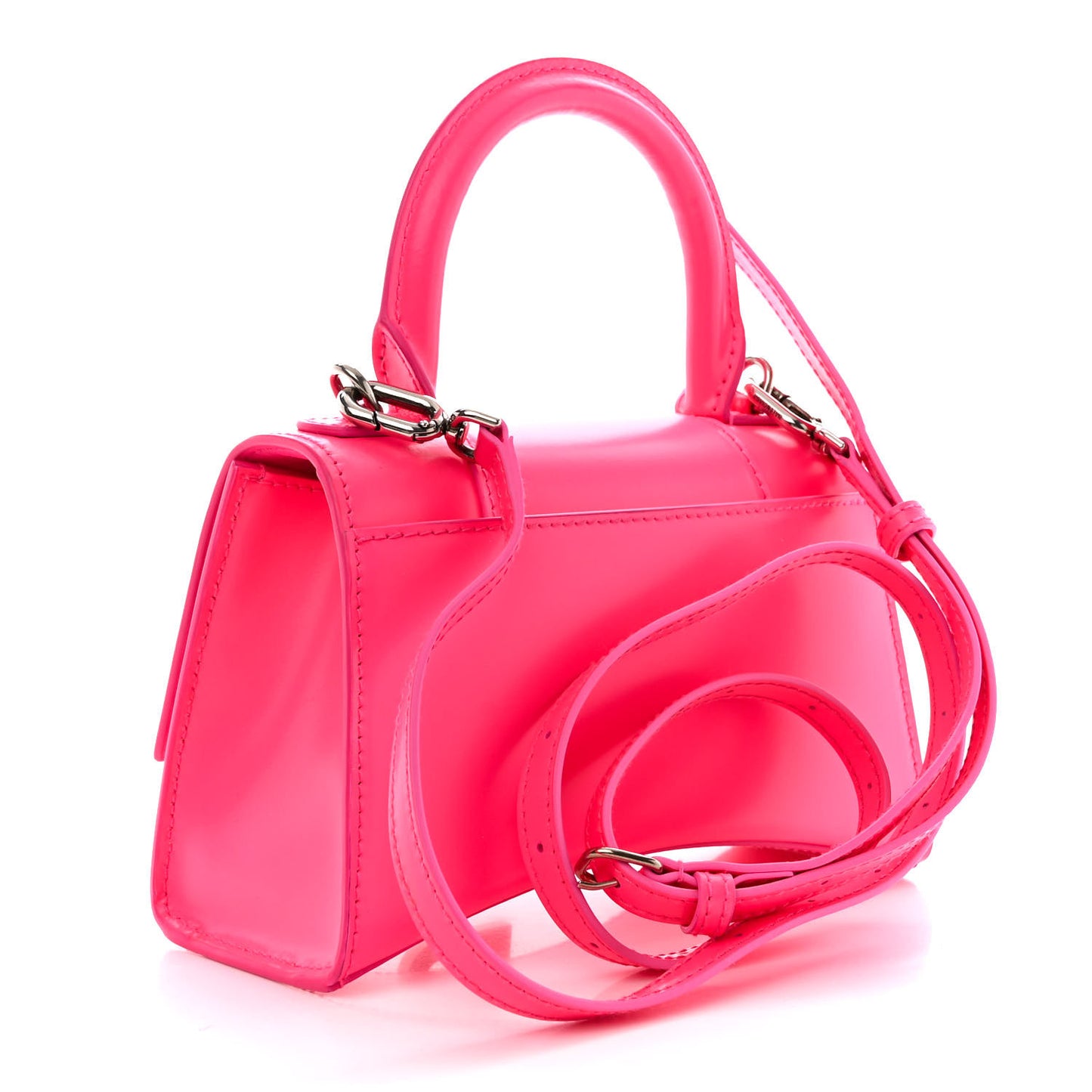 Shiny Box Calfskin Hourglass Top Handle Bag XS Hot Pink
