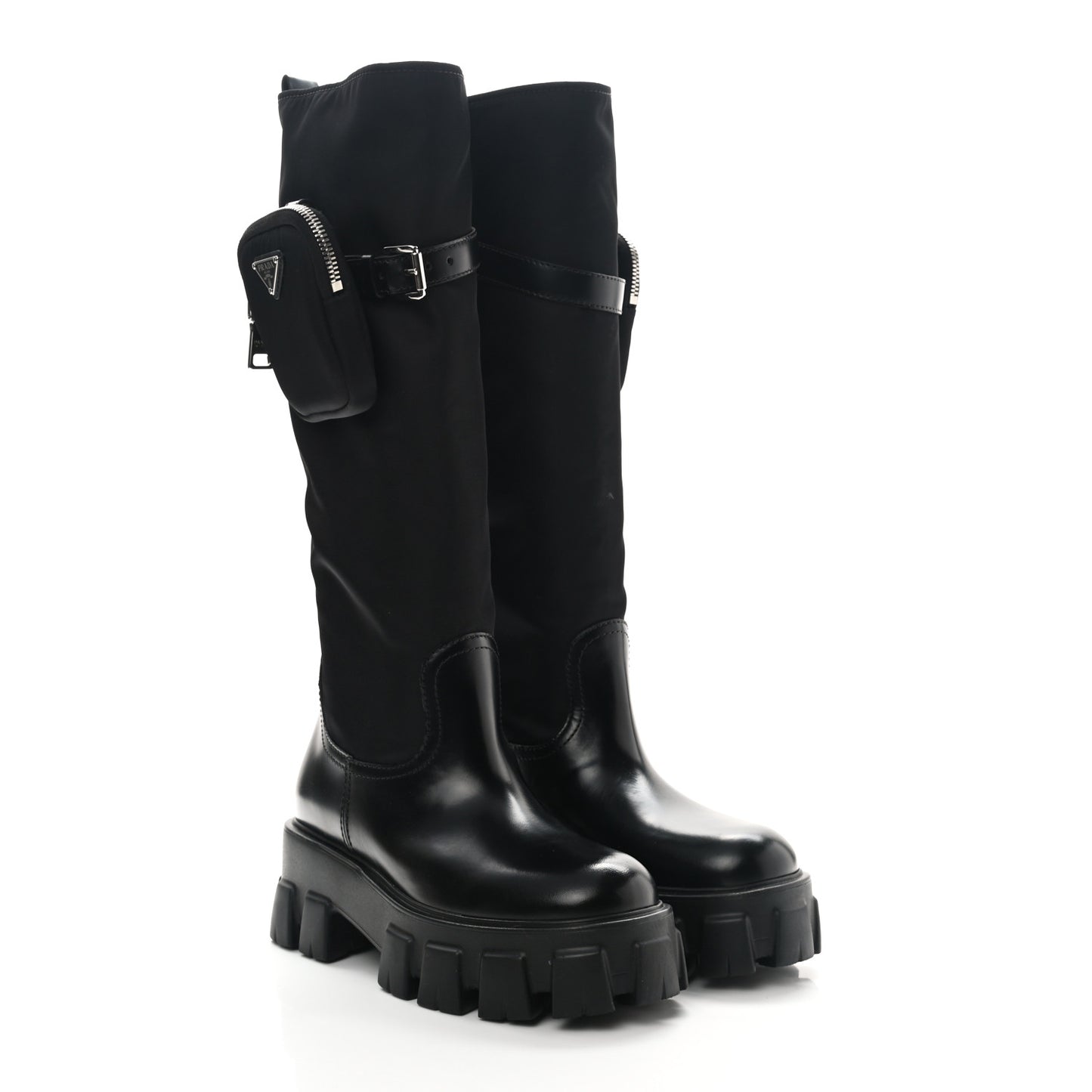 Spazzolato Rois Re-Nylon Metal Triangle Logo Monolith Pouch Pocket 55mm Tall Boots 37 Black