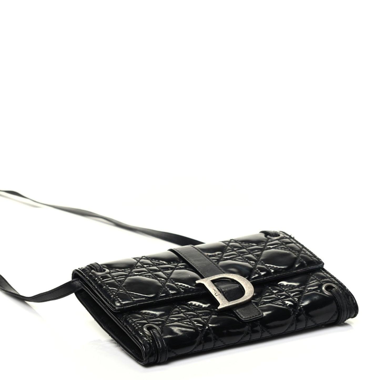 Patent Cannage Crossbody Wallet Black