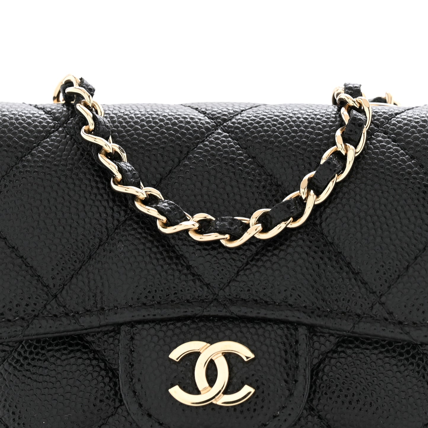 Caviar Quilted Mini Chain Belt Bag Black