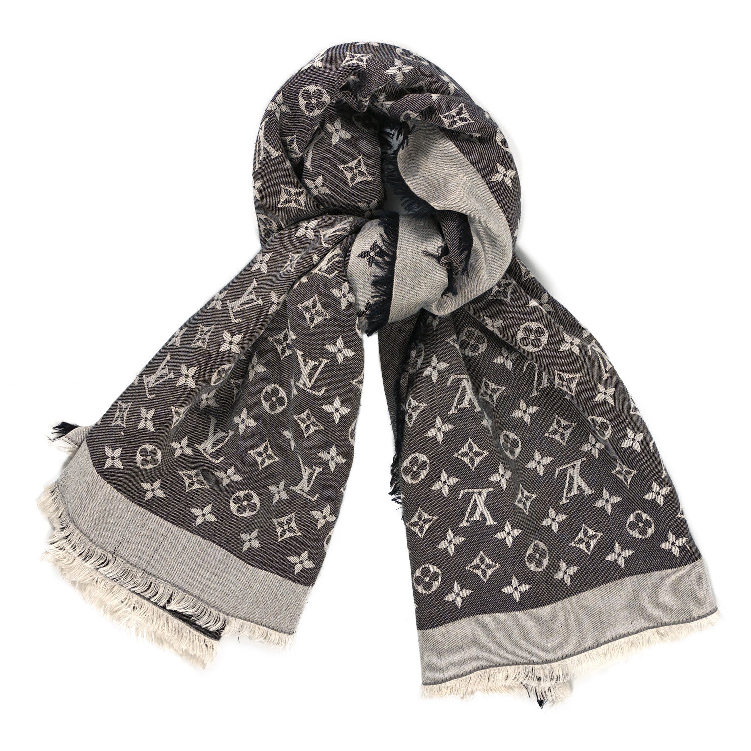 Louis Vuitton Silk Wool Monogram Denim Shawl Black 2 of 4