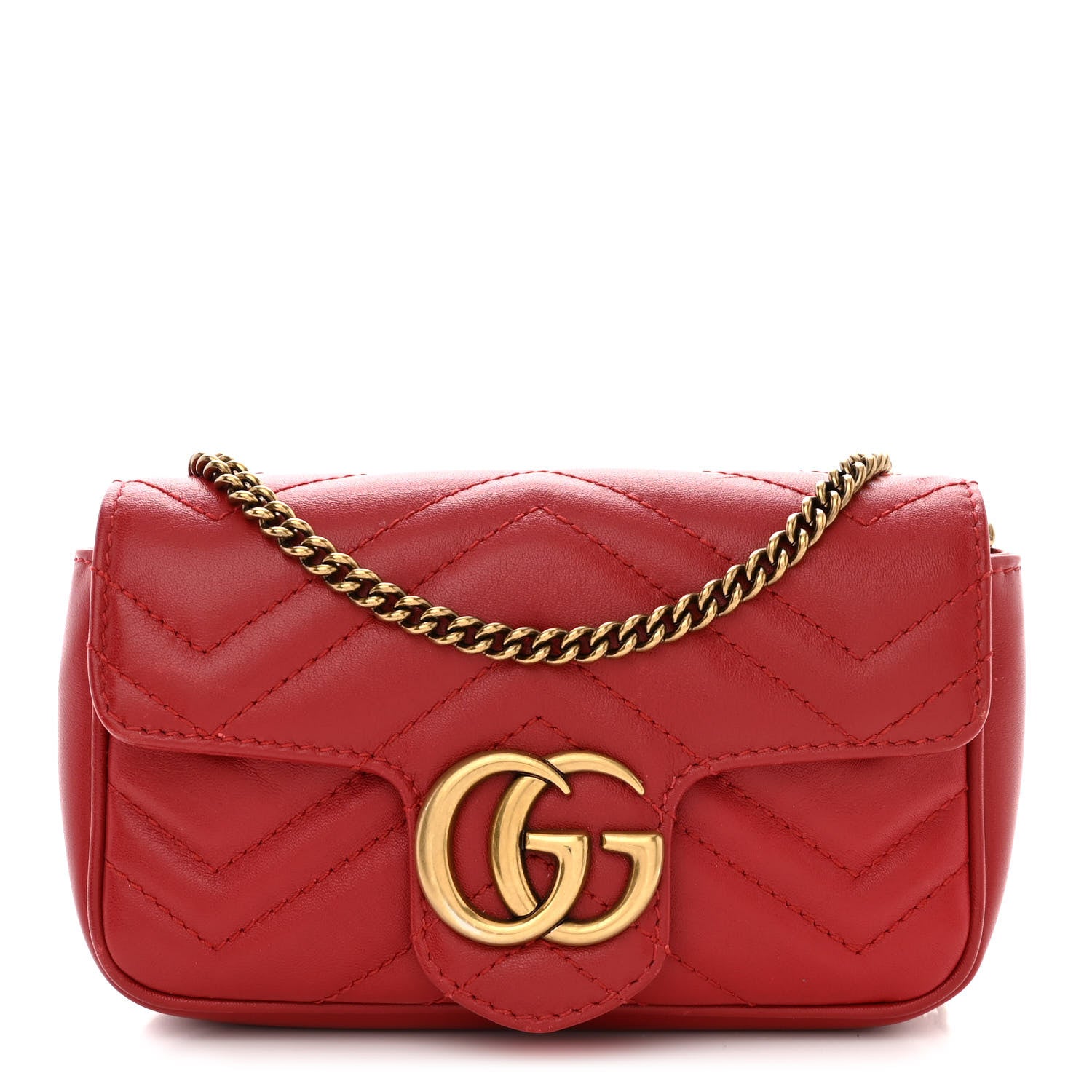 Gucci Calfskin Matelasse Super Mini GG Marmont Shoulder Bag Hibiscus Red 1 of 12