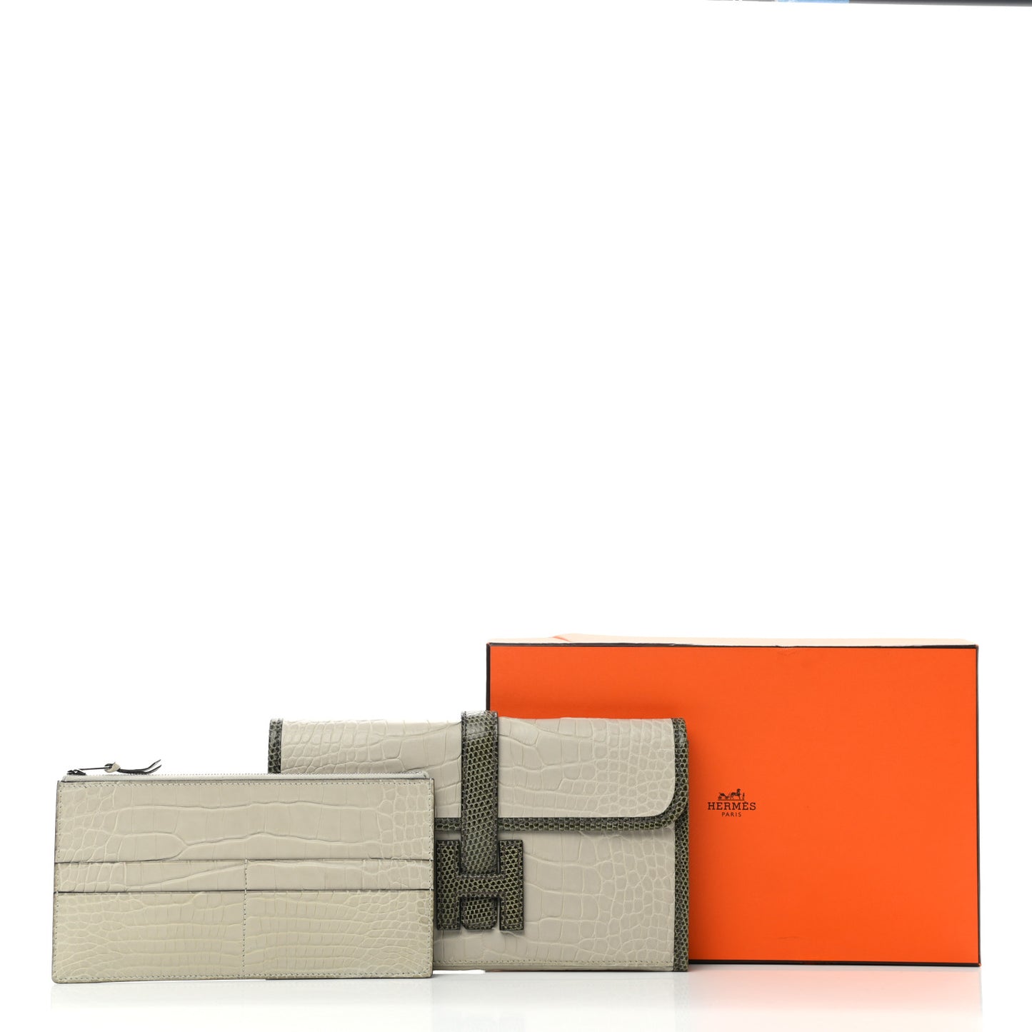 Matte Alligator Lizard Jige Duo Clutch Beton Vert Olive