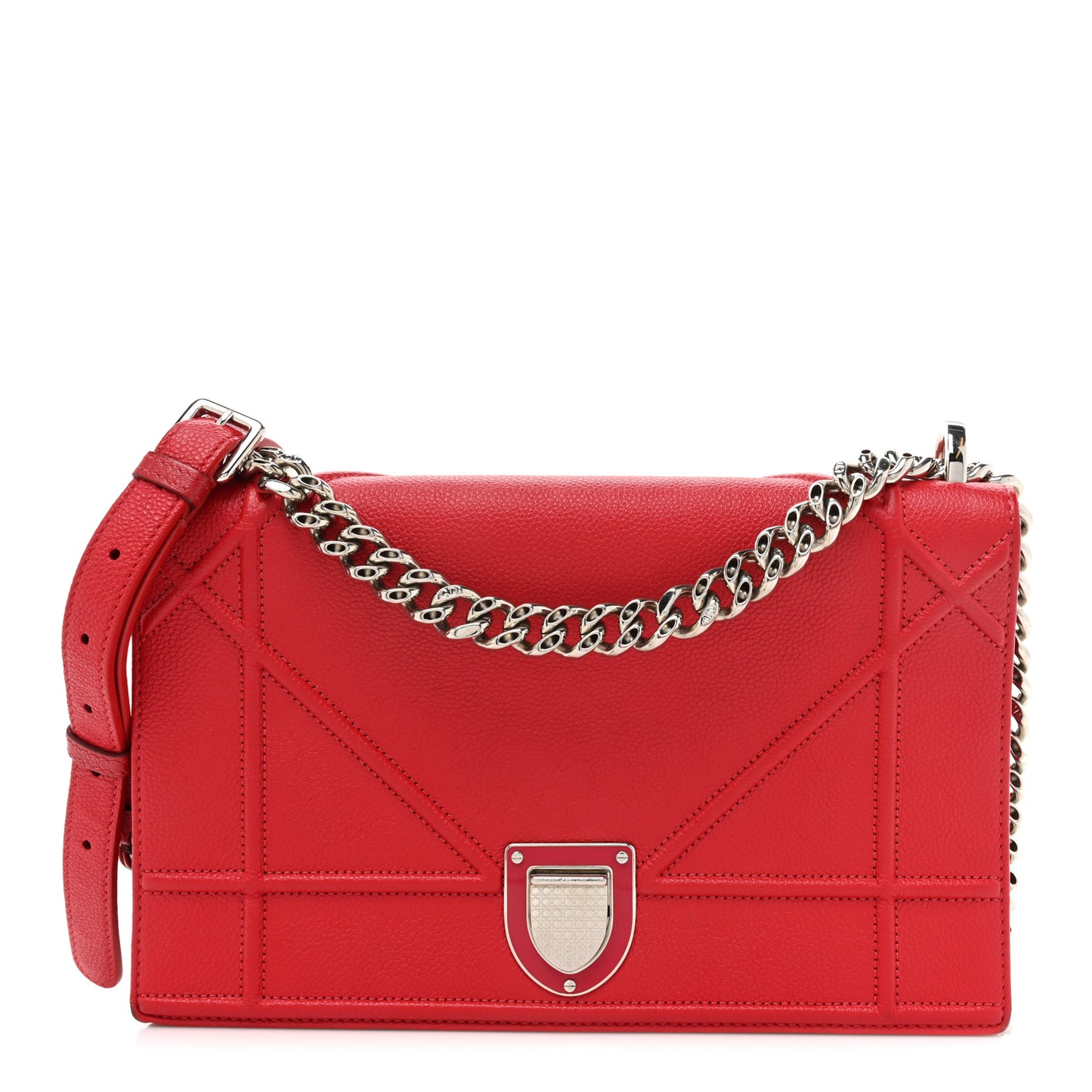 Grained Calfskin Medium Diorama Flap Bag Red
