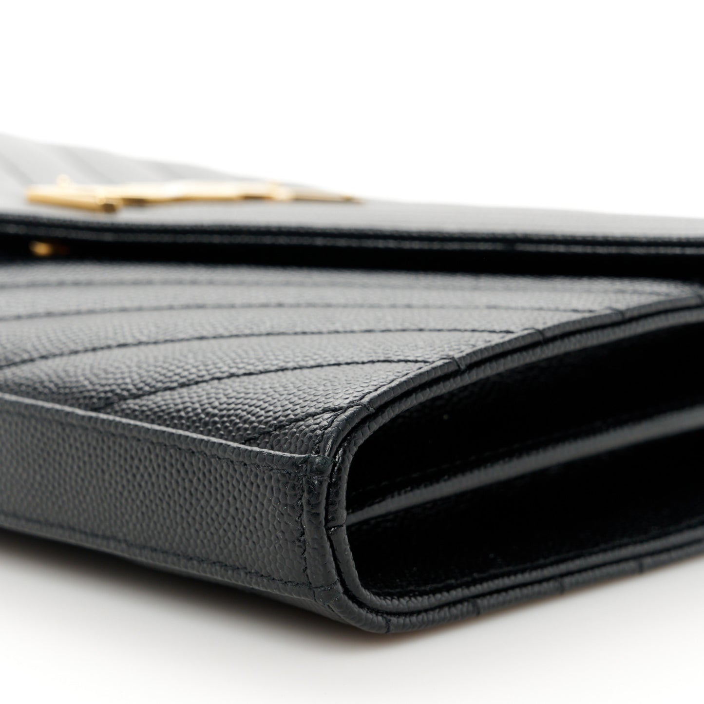 Grain De Poudre Matelasse Chevron Monogram Chain Wallet Black