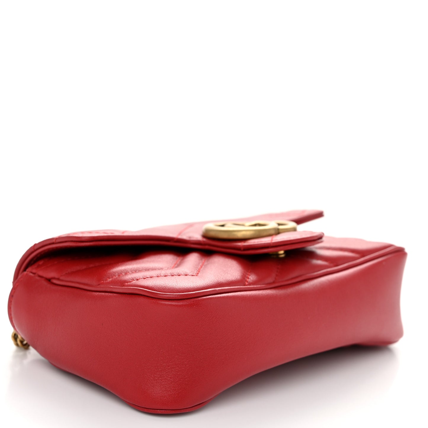 Calfskin Matelasse Super Mini GG Marmont Shoulder Bag Hibiscus Red
