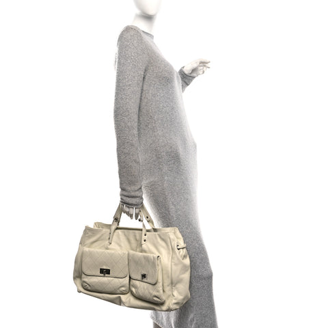 Glazed Caviar Reissue Double Pocket In the City Tote White