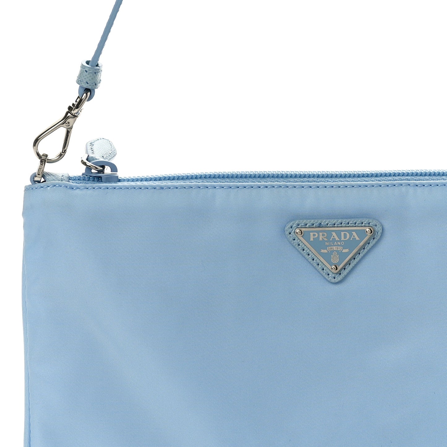 Re-Nylon Vela Saffiano Mini Pochette Bag Celeste