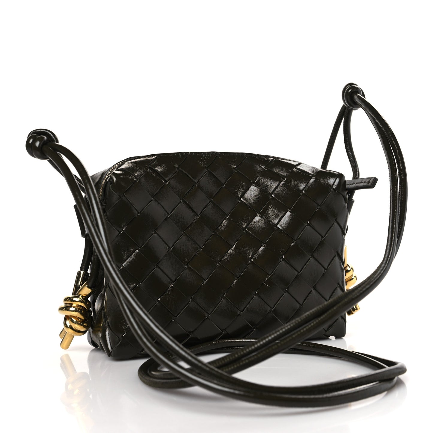 Polished Nappa Intrecciato Knot Mini Loop Camera Bag Kaki