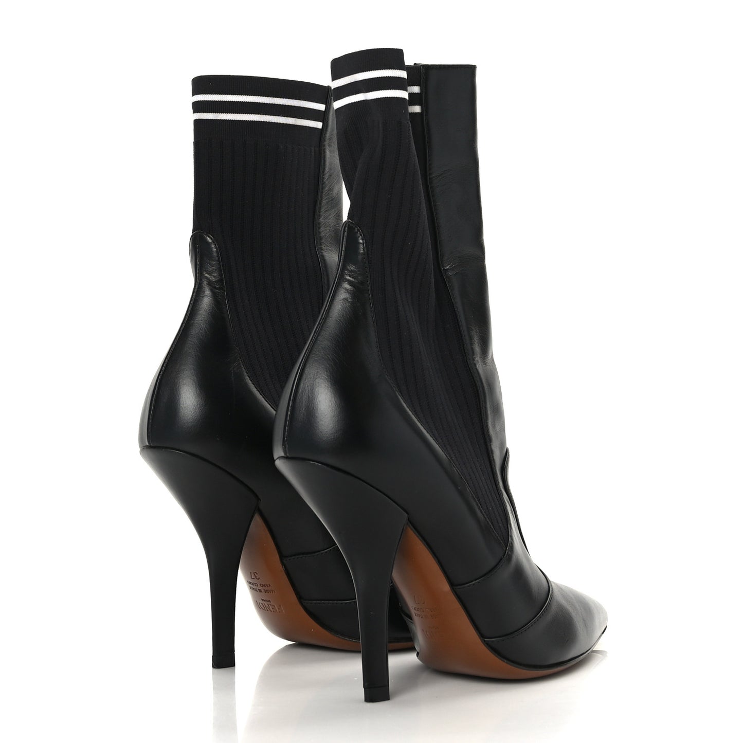 Vitello Lucido Stretch Fabric Striped Rockoko 105mm Sock Boots 37 Black