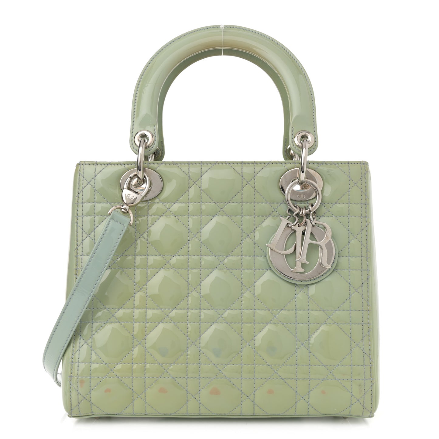 Patent Cannage Medium Lady Dior Blue Alcier