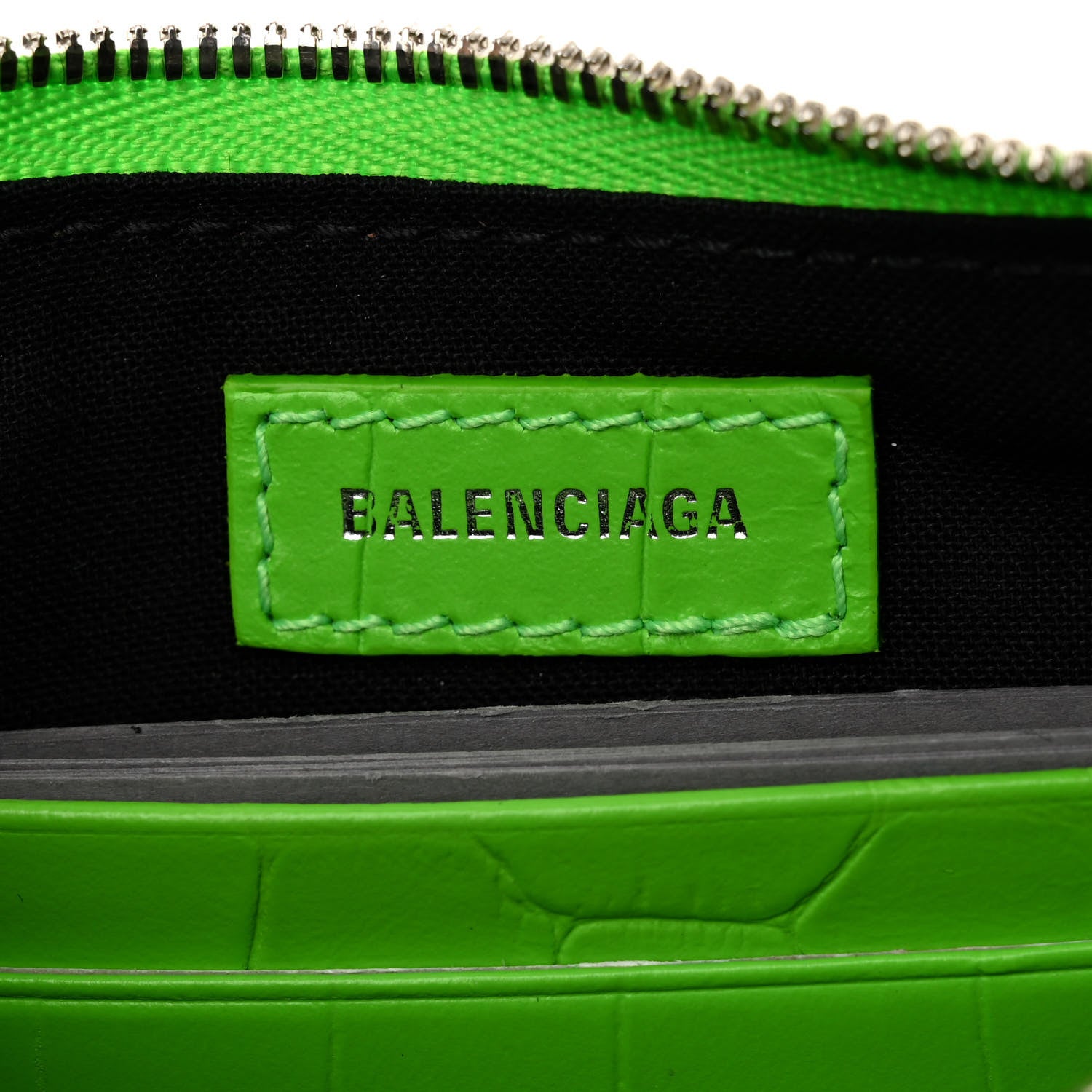 Balenciaga Extra Supple Calfskin Crocodile Embossed Le Cagole Mini Purse With Chain Acid Green 6 of 9