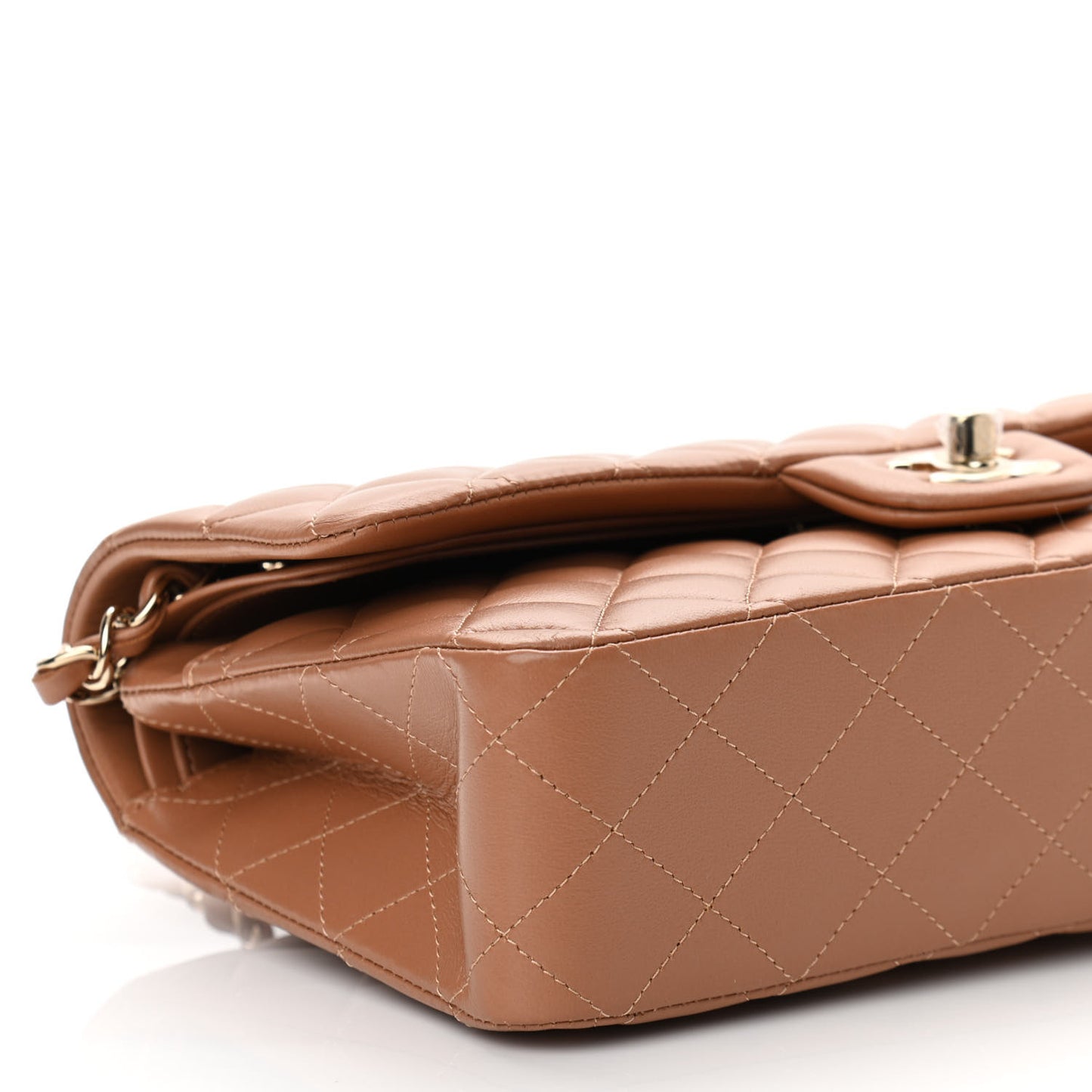 Lambskin Quilted Medium Double Flap Brown