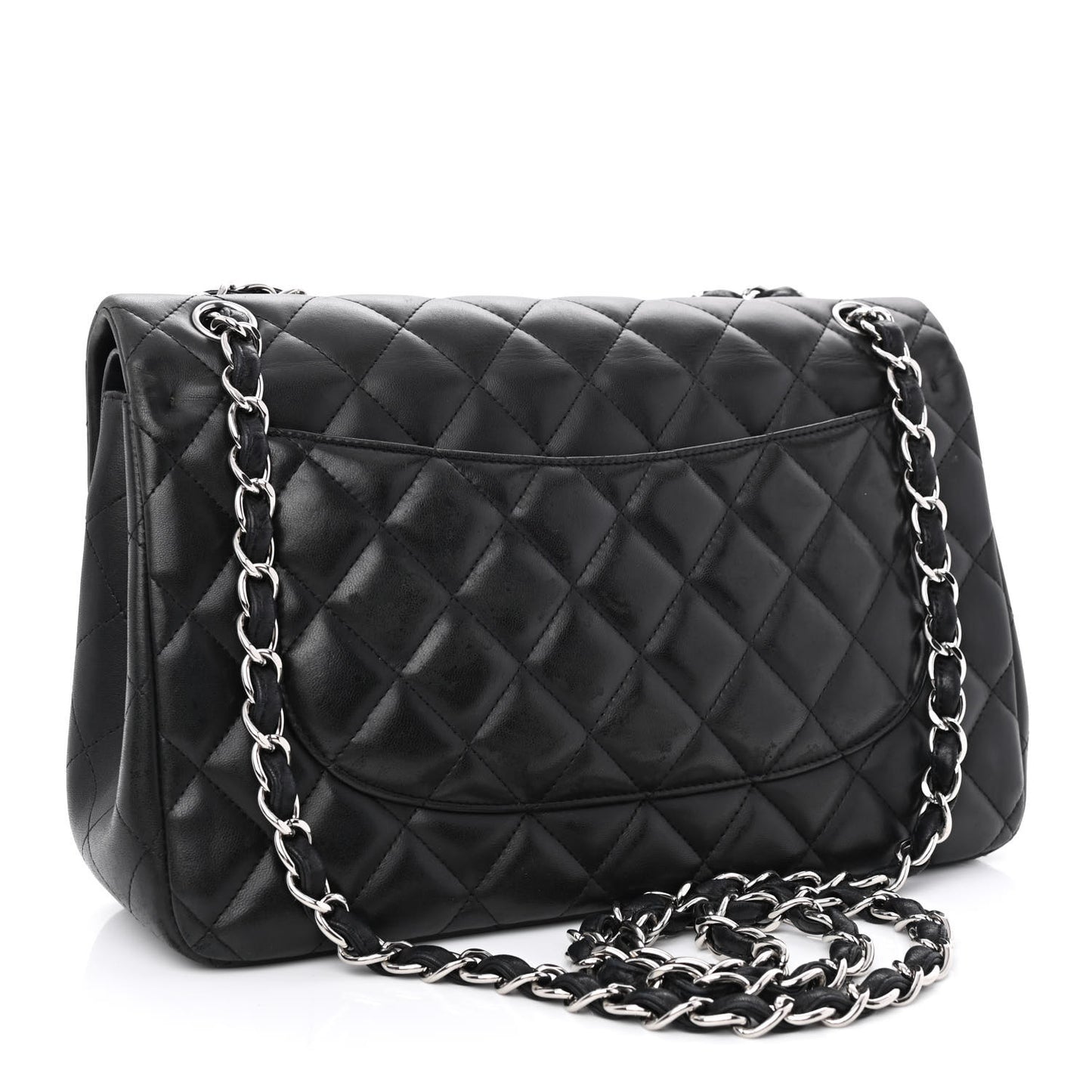 Lambskin Quilted Jumbo Double Flap Black