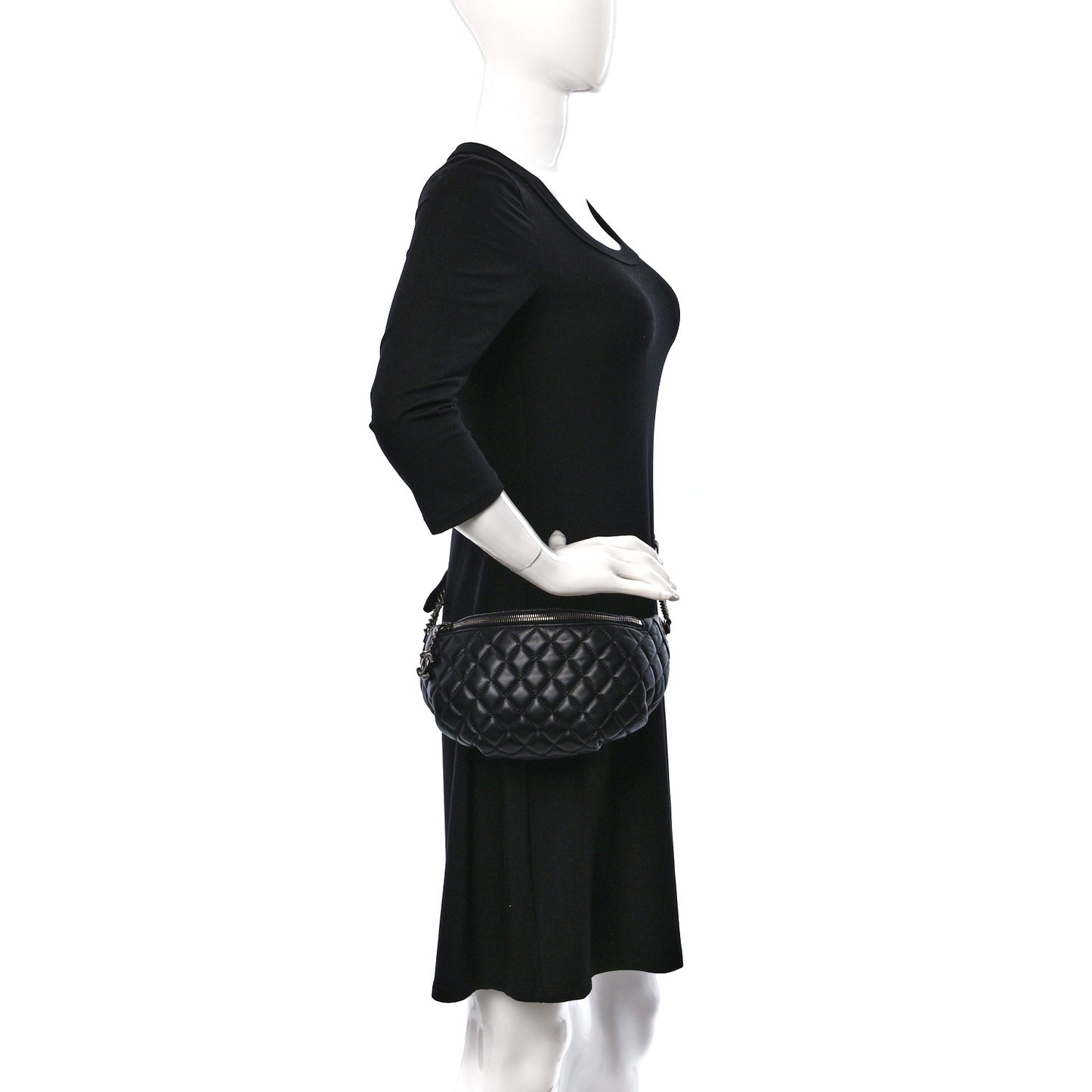 Lambskin Quilted Banane Waist Bag Fanny Pack Black