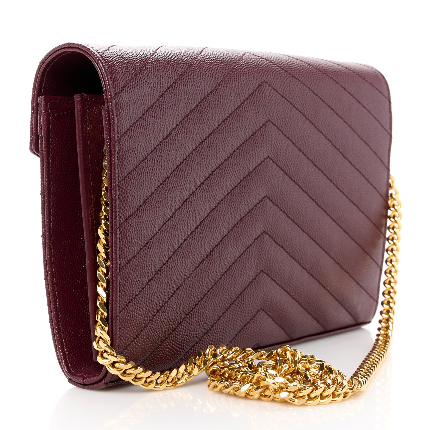 Grain De Poudre Matelasse Chevron Monogram Chain Wallet Rouge Legion
