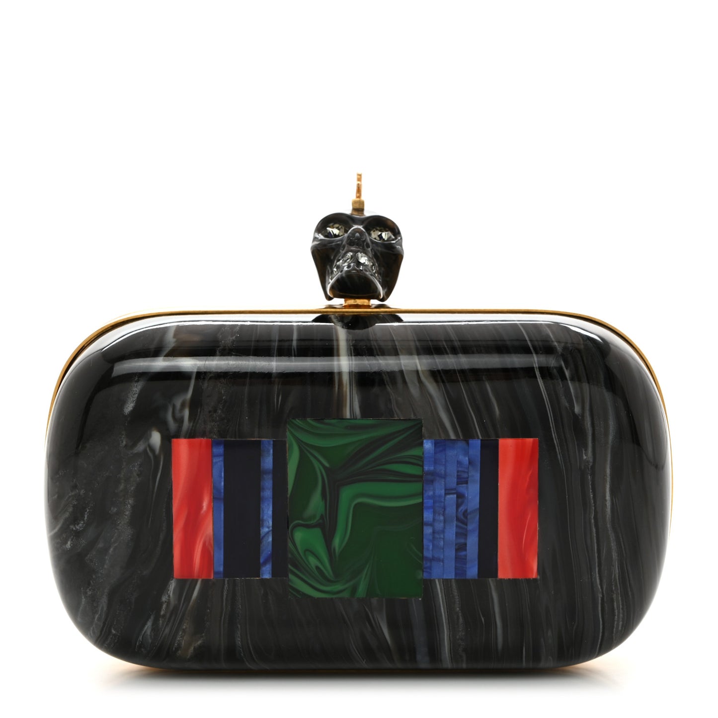 PVC Marble Skull Box Clutch Black Multicolor