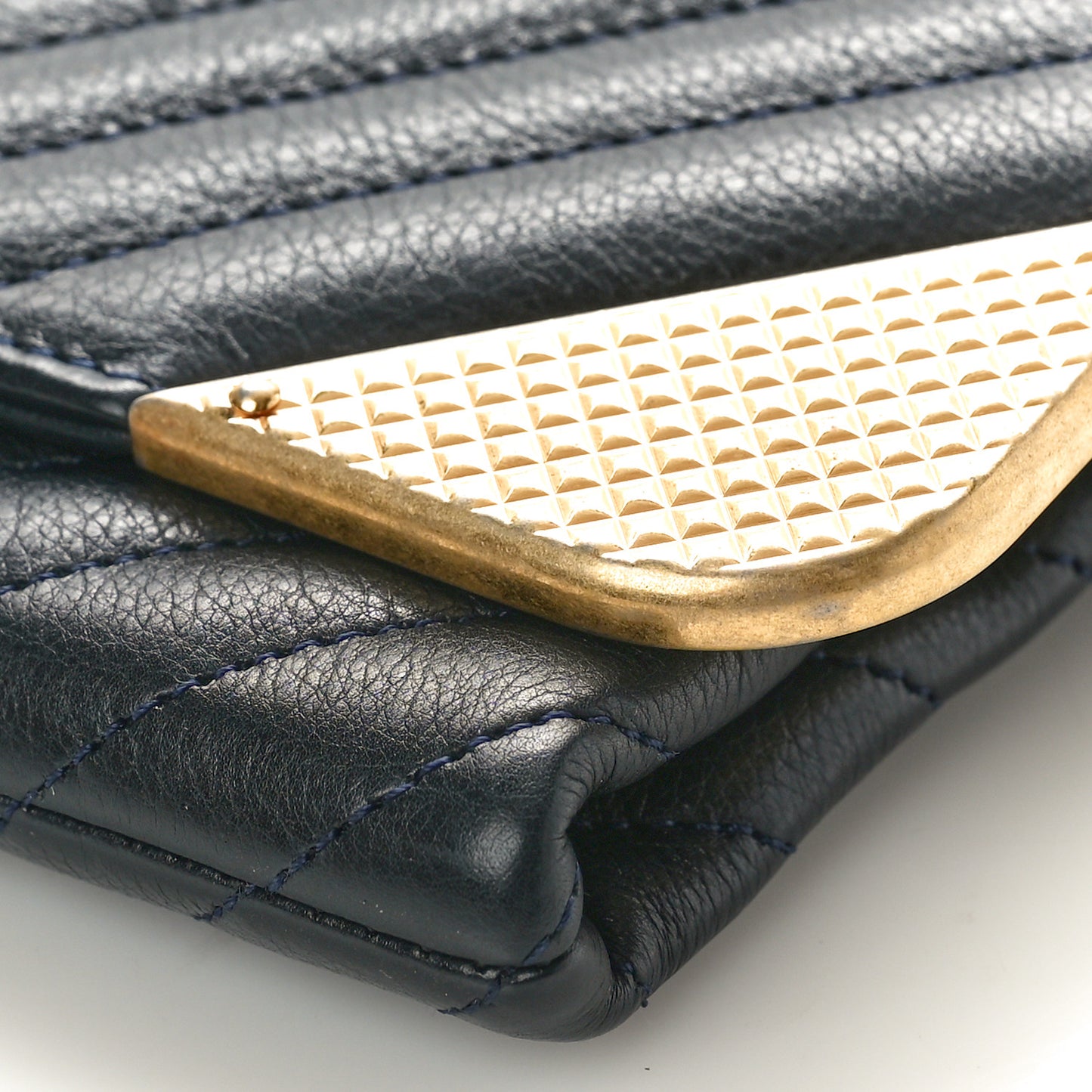 Calfskin Chevron Quilted Rock The Corner Clutch With Chain Black
