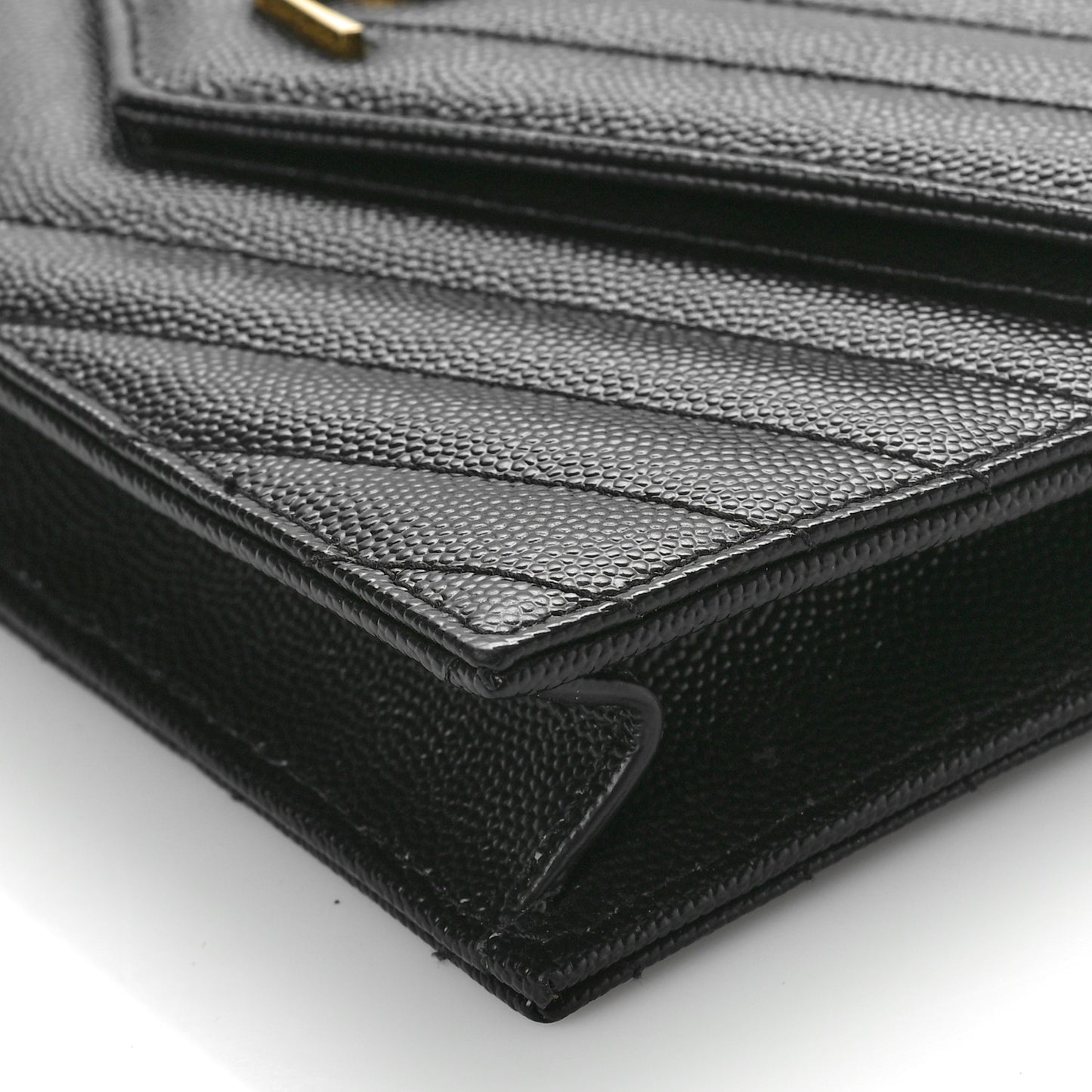 Grain De Poudre Matelasse Chevron Monogram Envelope Chain Wallet Black
