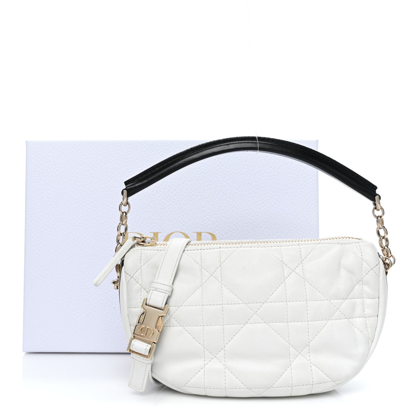 Lambskin Cannage Small Dior Vibe Hobo Bag White