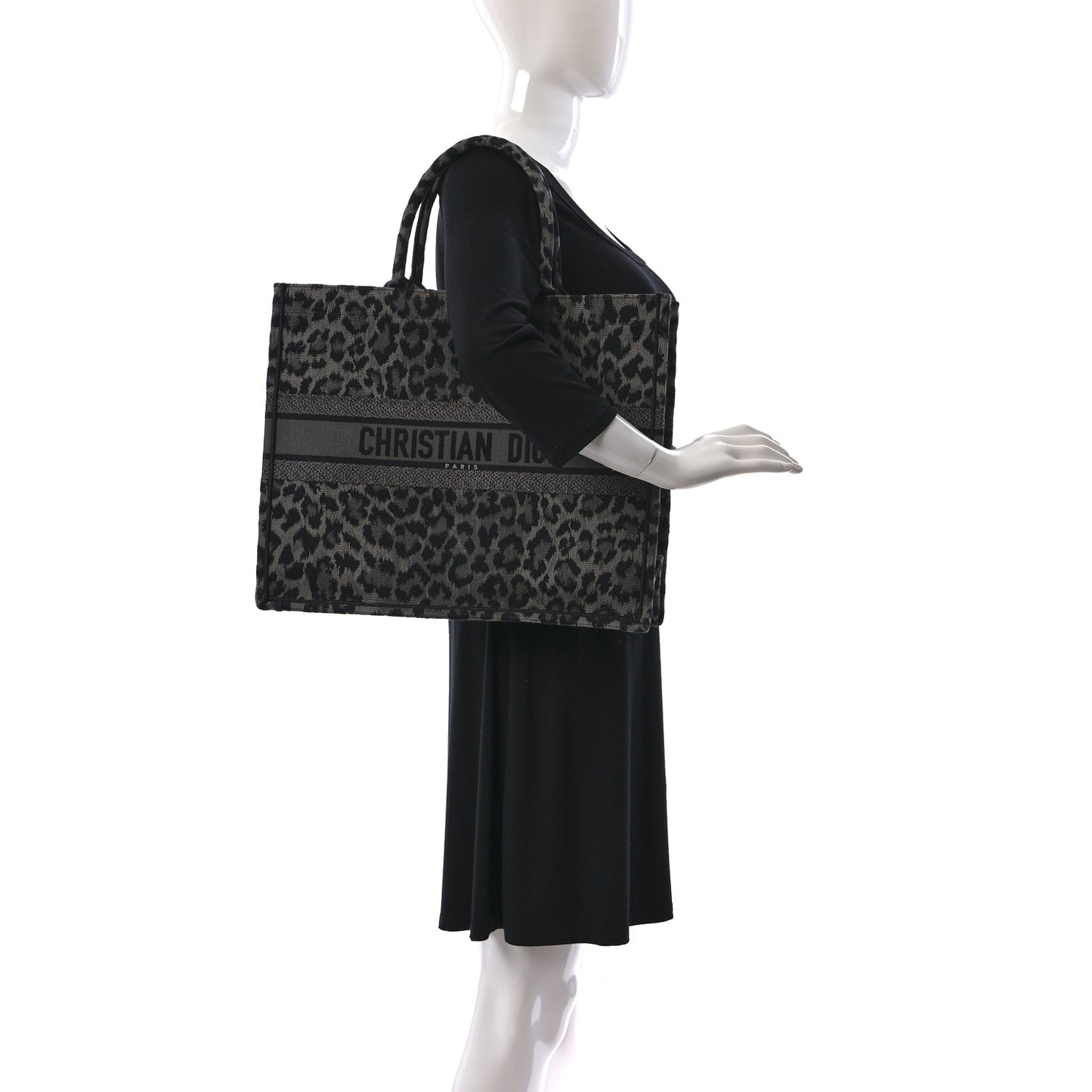 Canvas Mizza Embroidered Large Leopard Book Tote Grey