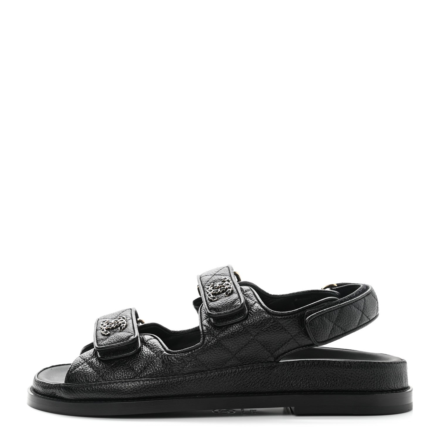 Chanel Grained Calfskin Velcro Dad Sandals 36.5 Black 1 of 9