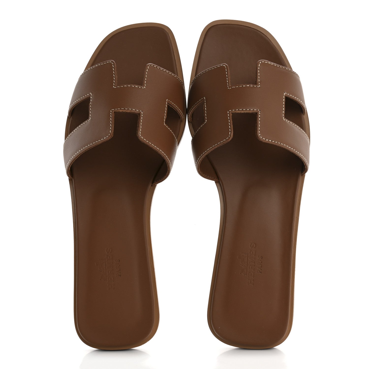 Hermes Box Calfskin Oran Sandals 37.5 Gold 2 of 9