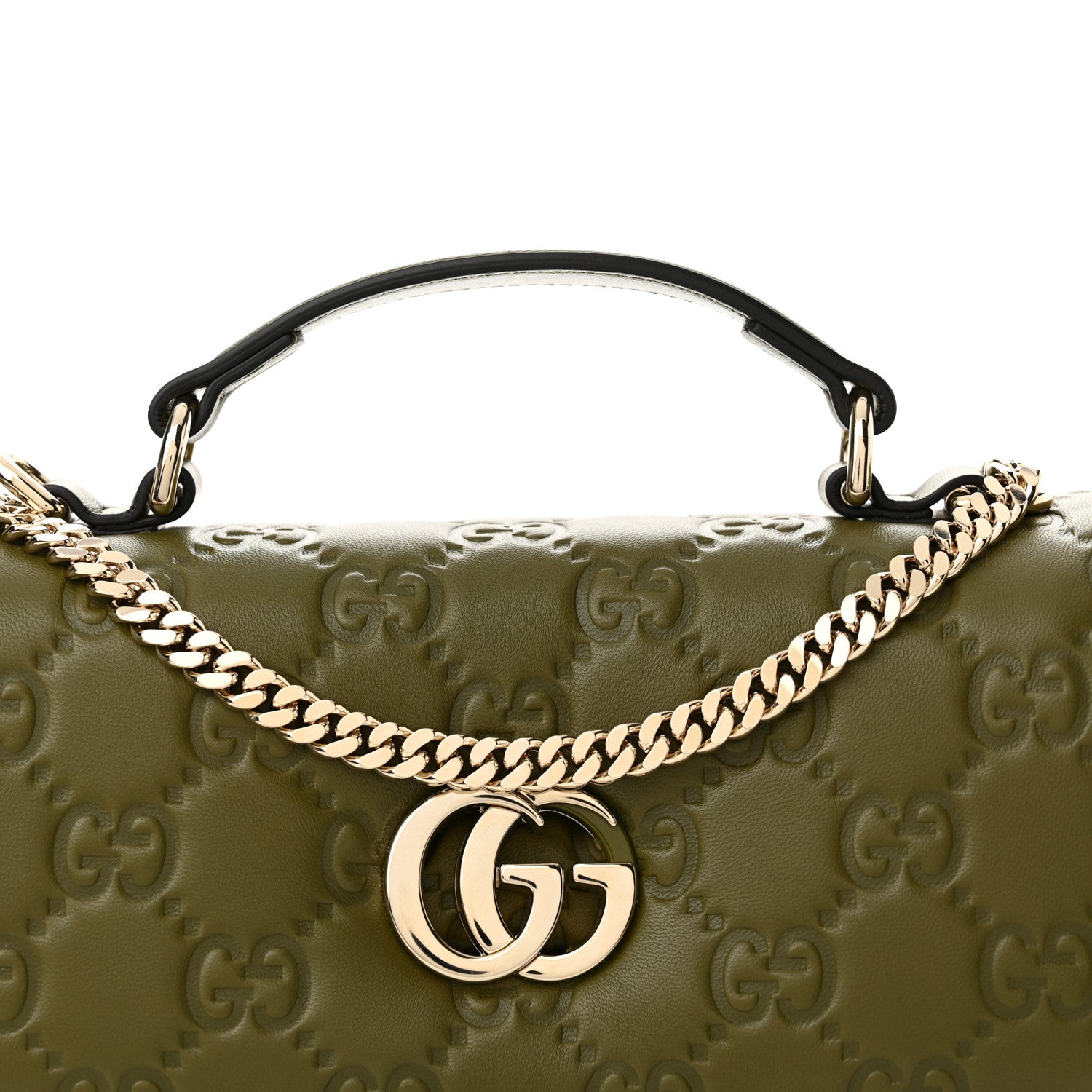 Gucci Lambskin Embossed Mini GG Milano Top Handle Shoulder Bag Green 8 of 11