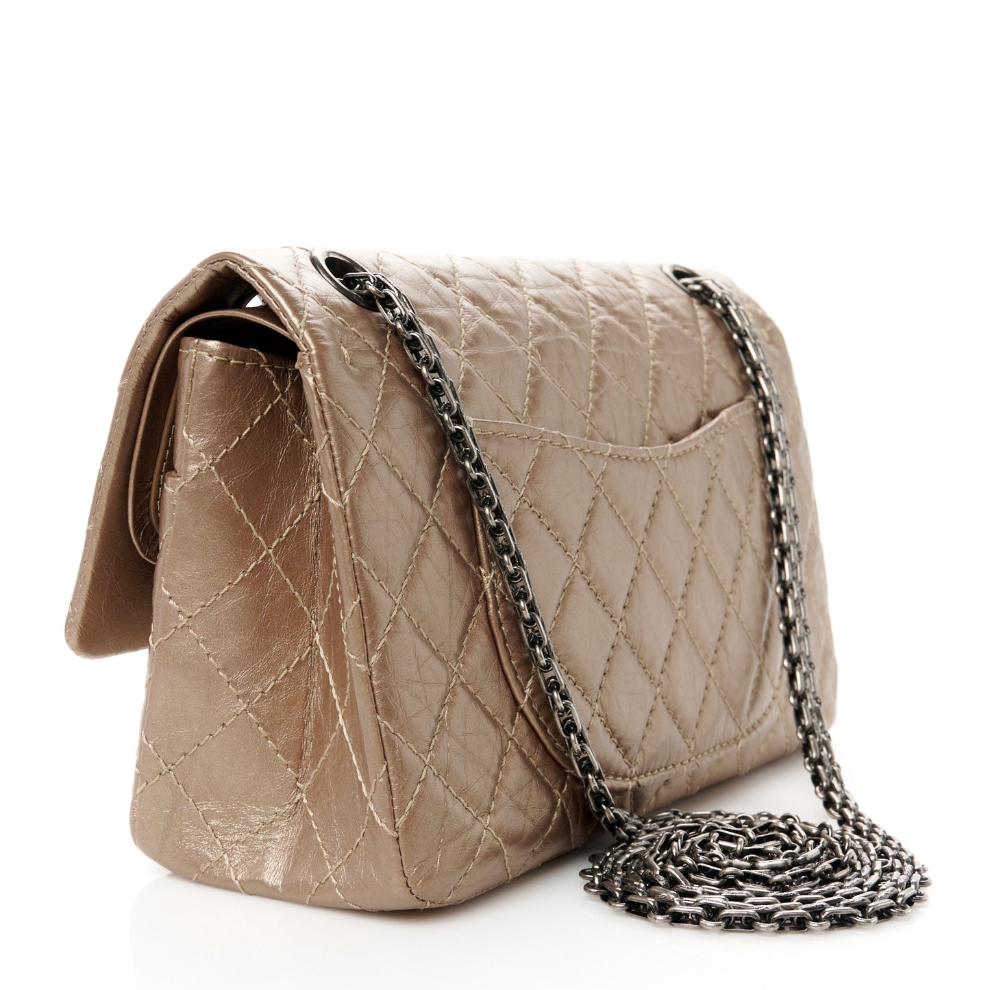 Metallic Aged Calfskin Quilted 2.55 Reissue 225 Flap Dark Gold