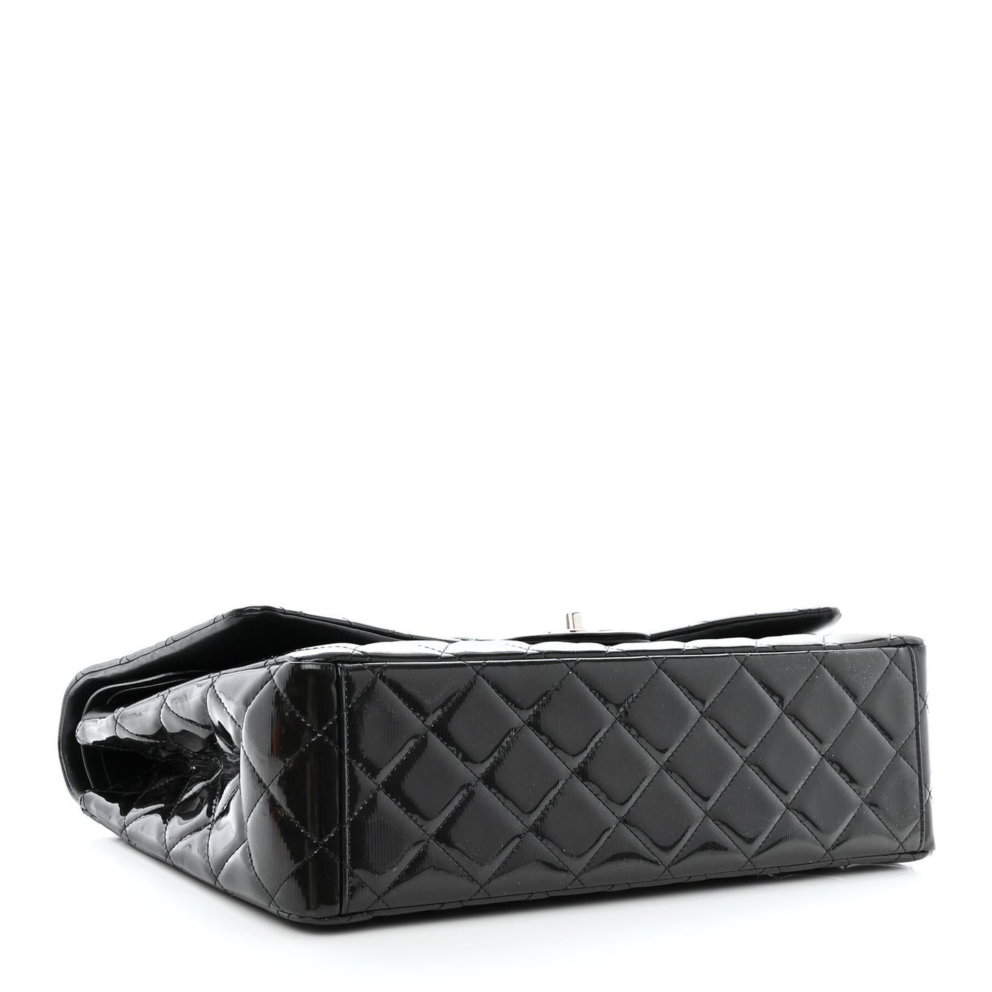 Striated Patent Quilted Maxi Double Flap Black