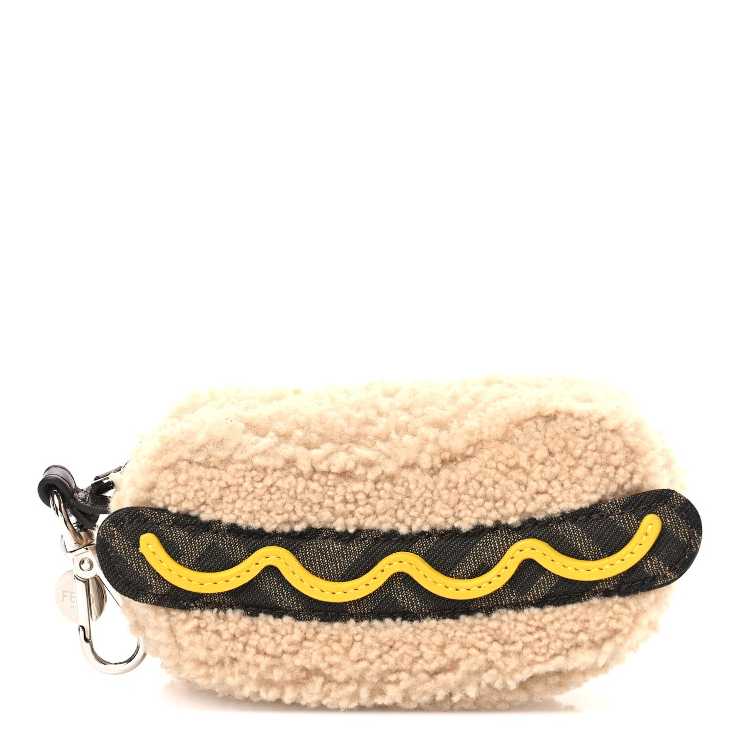 Shearling FF Jacquard Fendilicious Hot Dog Bag Charm Beige