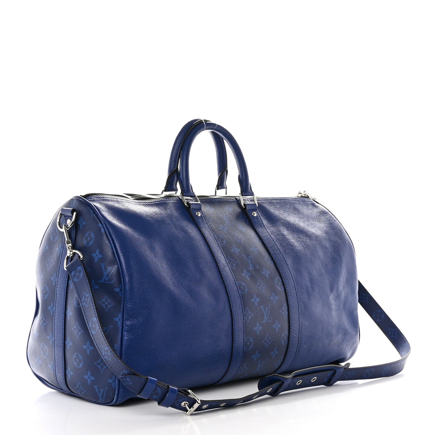 Louis Vuitton Taiga Monogram Eclipse Keepall Bandouliere 50 Pacific Blue 2 of 10