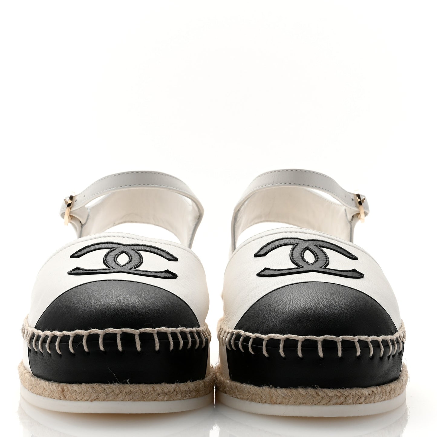 Lambskin Cap Toe CC Espadrille Sandals 35 White Black