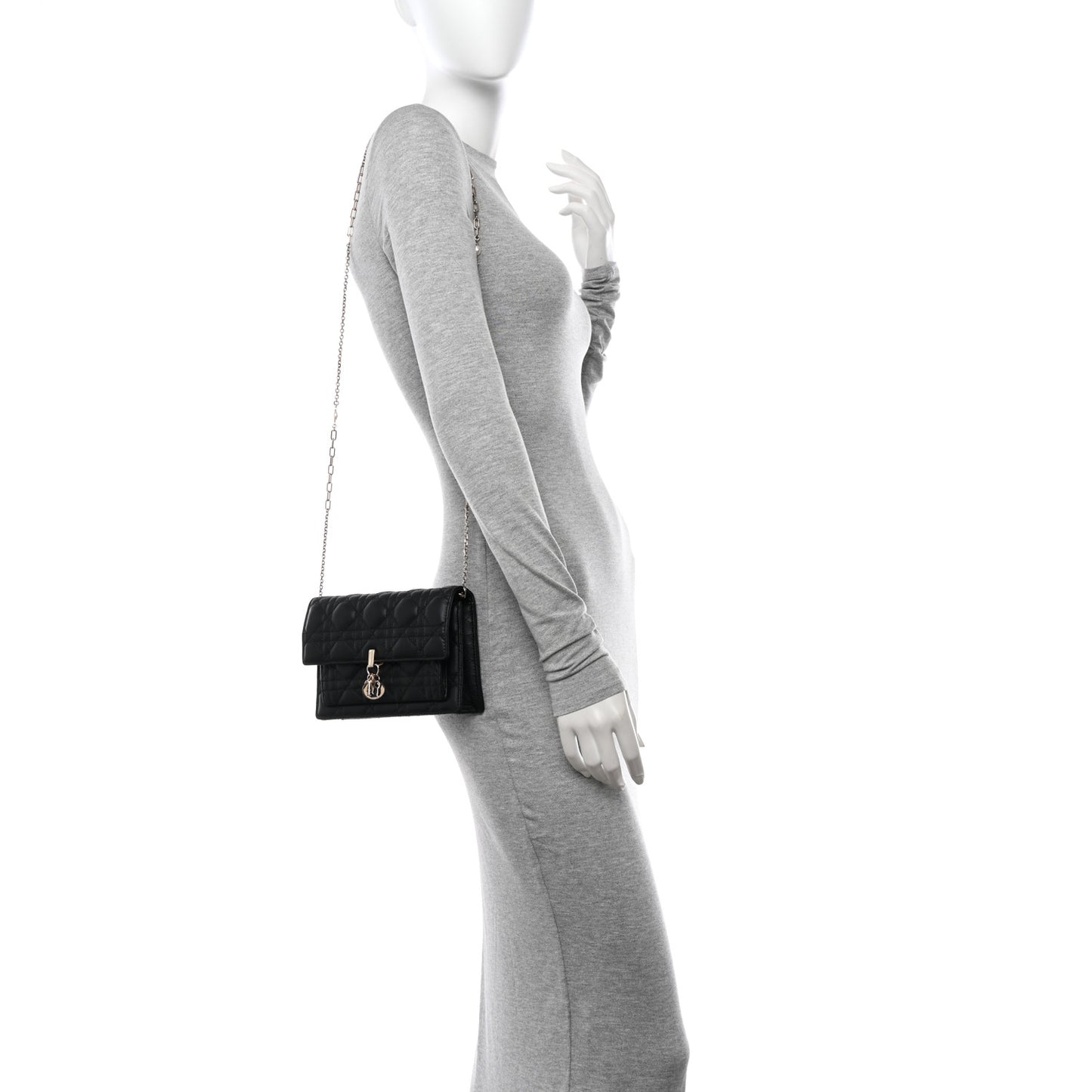 Lambskin Cannage Miss Dior Chain Pouch Black