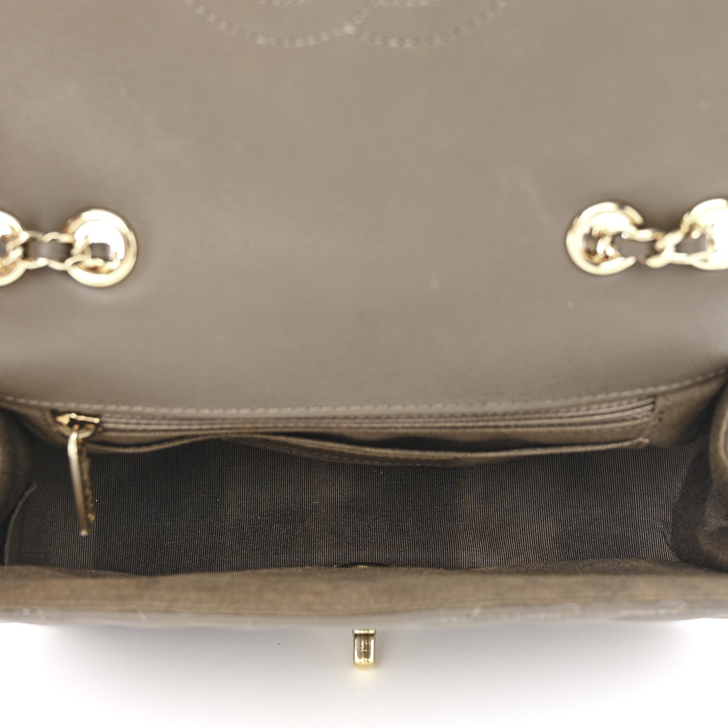 Calfskin Chevron Quilted Mini Statement Flap Brown