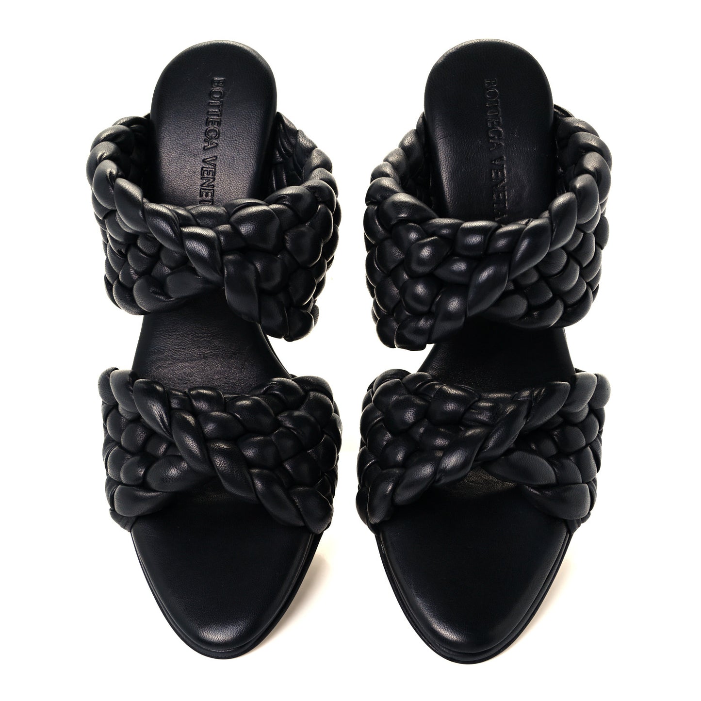 Nappa Twisted Padded Intrecciato Curve Slide Sandals 36 Black