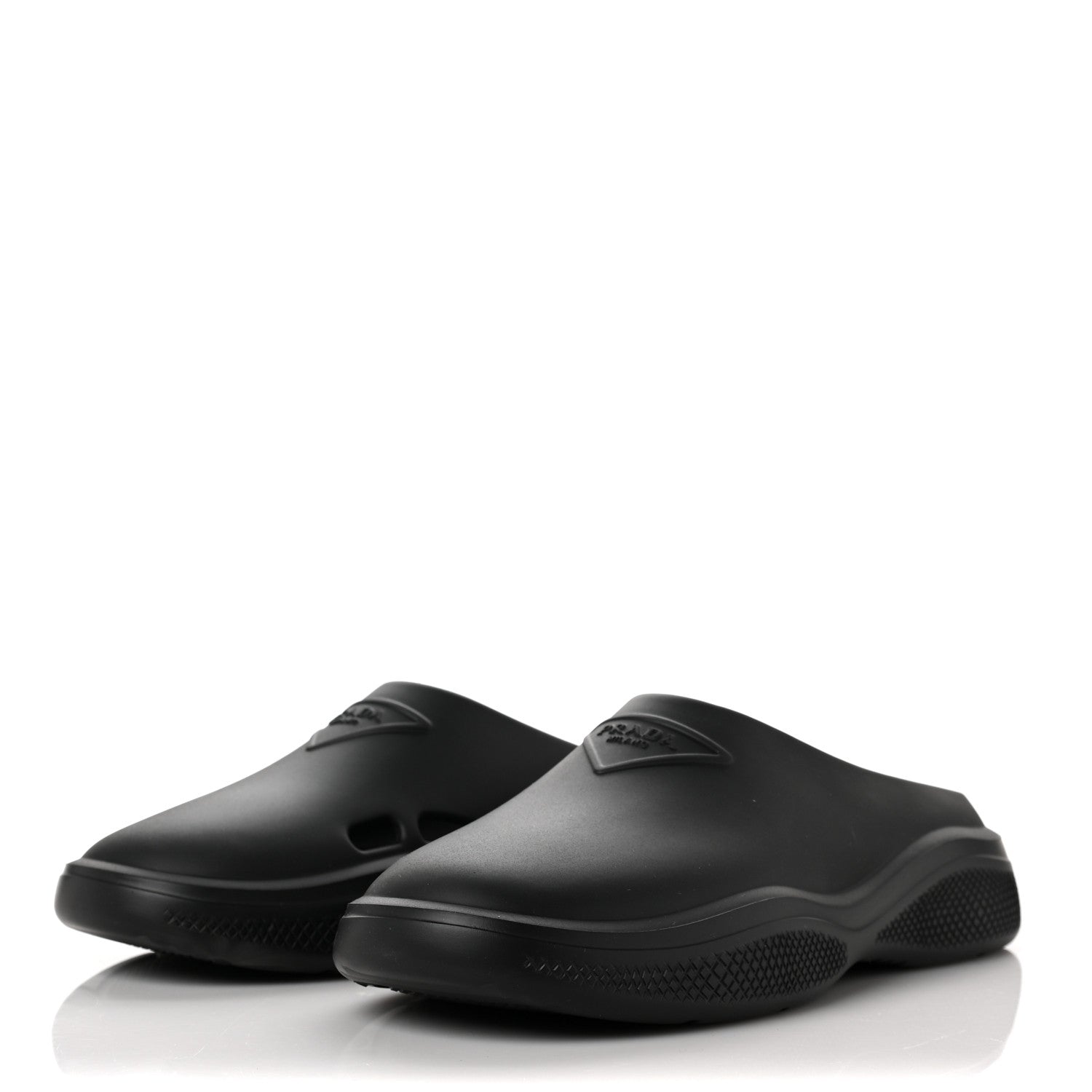 Prada Soft Mellow Rubber Triangle Logo Embossed Womens 25mm Mules 38 Black 3 of 8