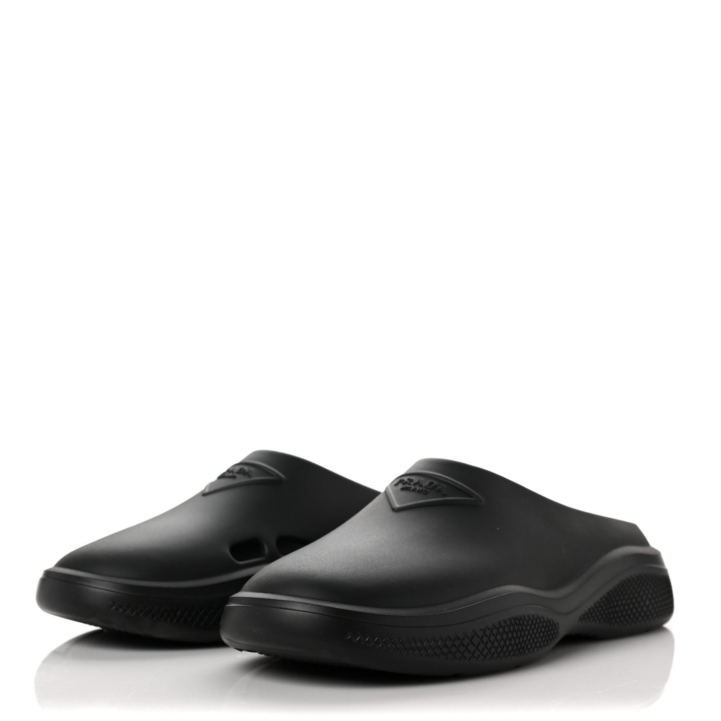 Soft Mellow Rubber Triangle Logo Embossed Womens 25mm Mules 38 Black