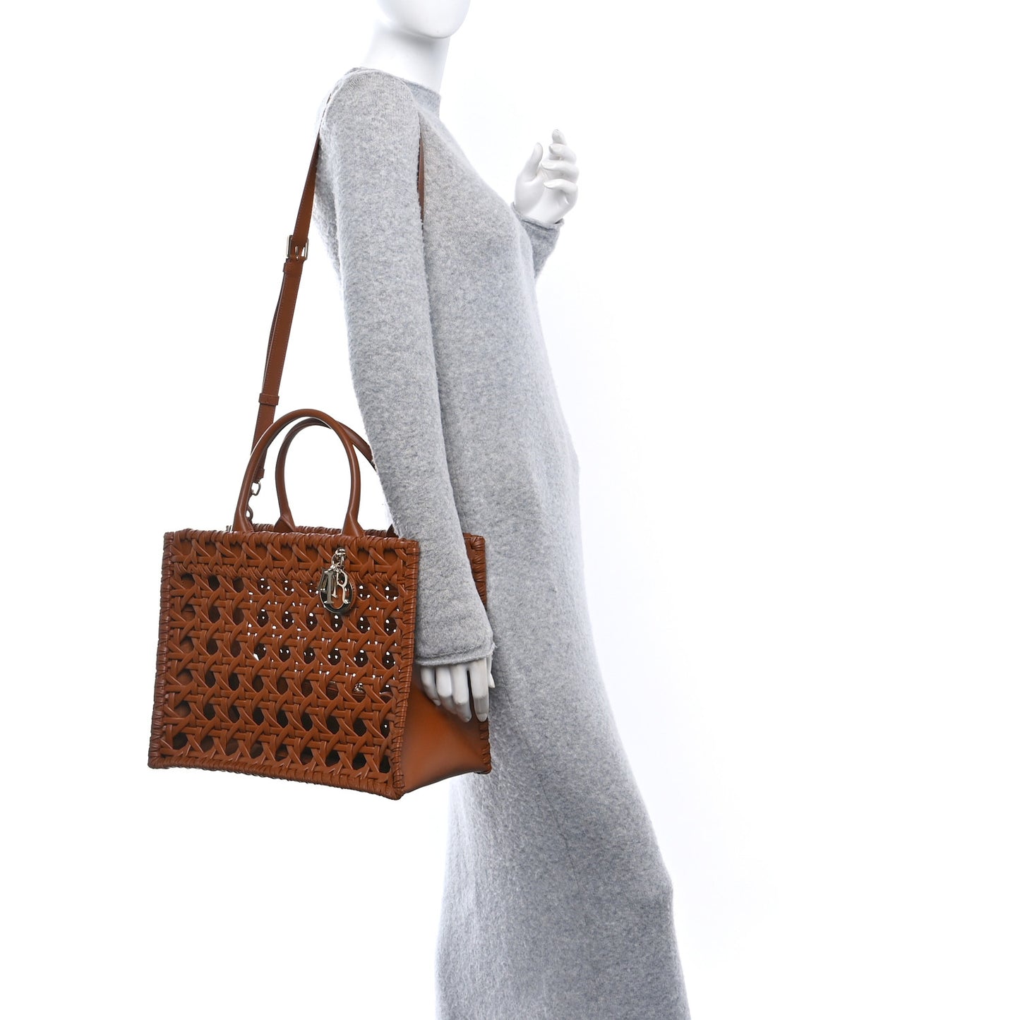 Calfskin Braided Cannage Medium Book Tote Golden Saddle