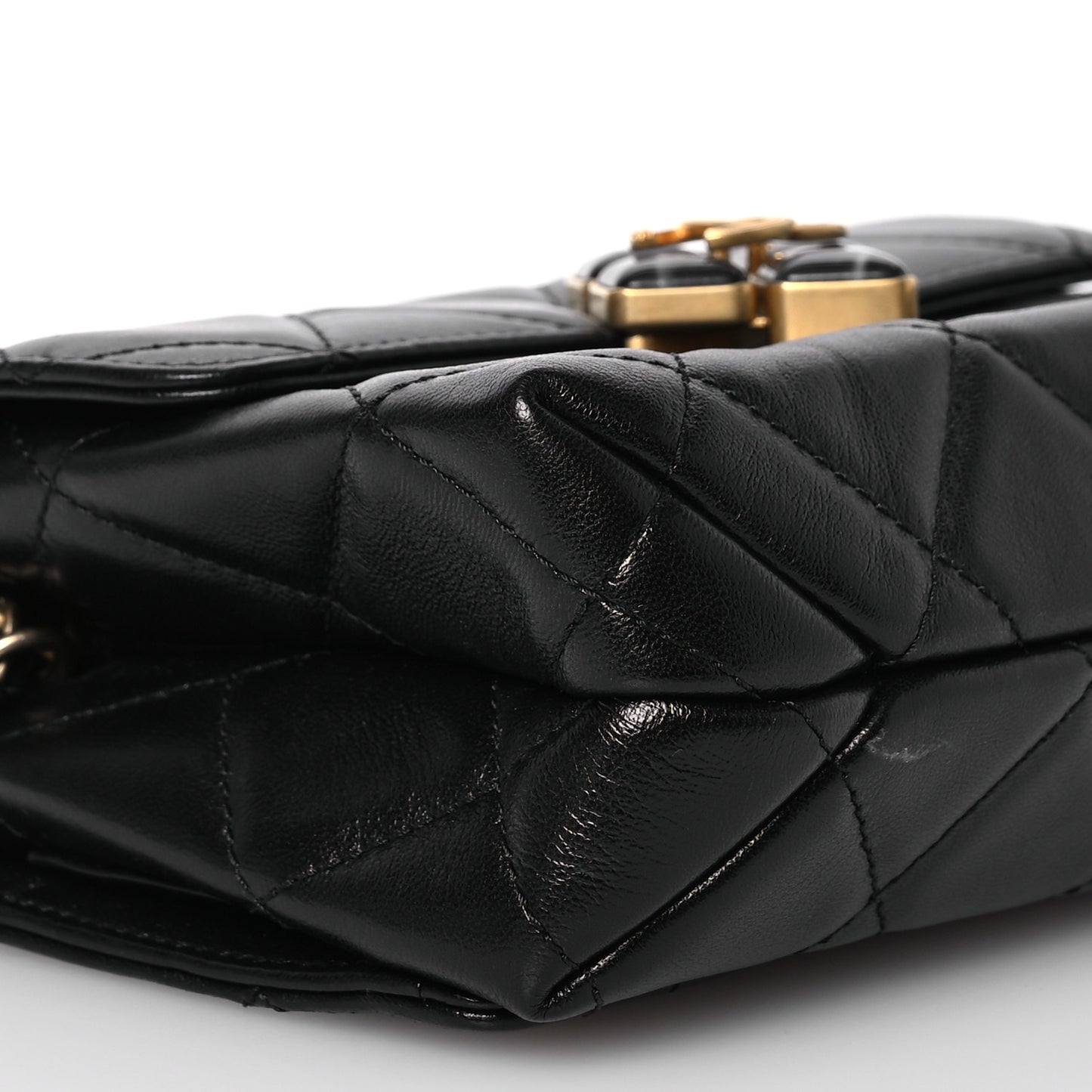 Lambskin Quilted Diamond Lock Flap Black