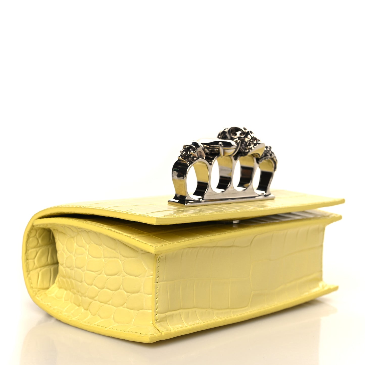 Shiny Crocodile Embossed Jeweled Satchel Pop Yellow