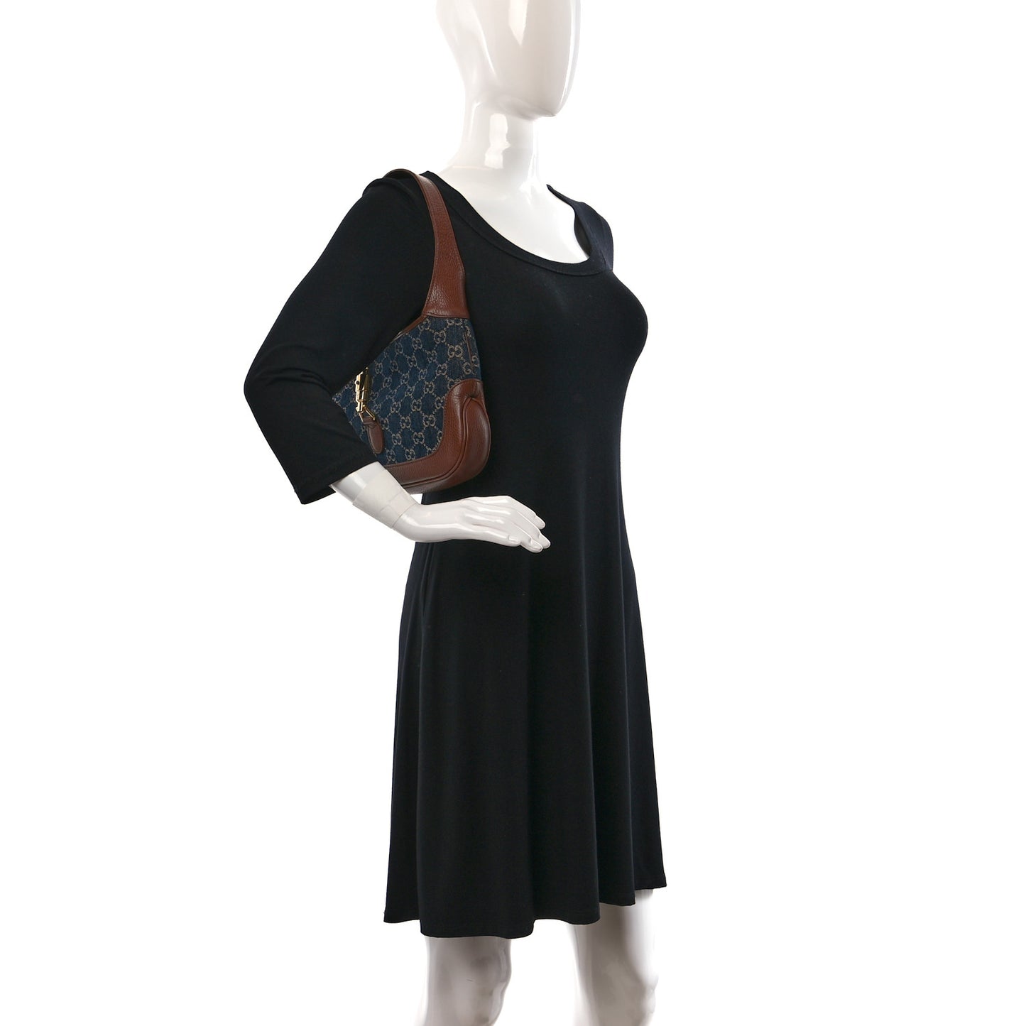New Denim GG Monogram Calfskin Small Jackie 1961 Hobo Blue Tea Cuir